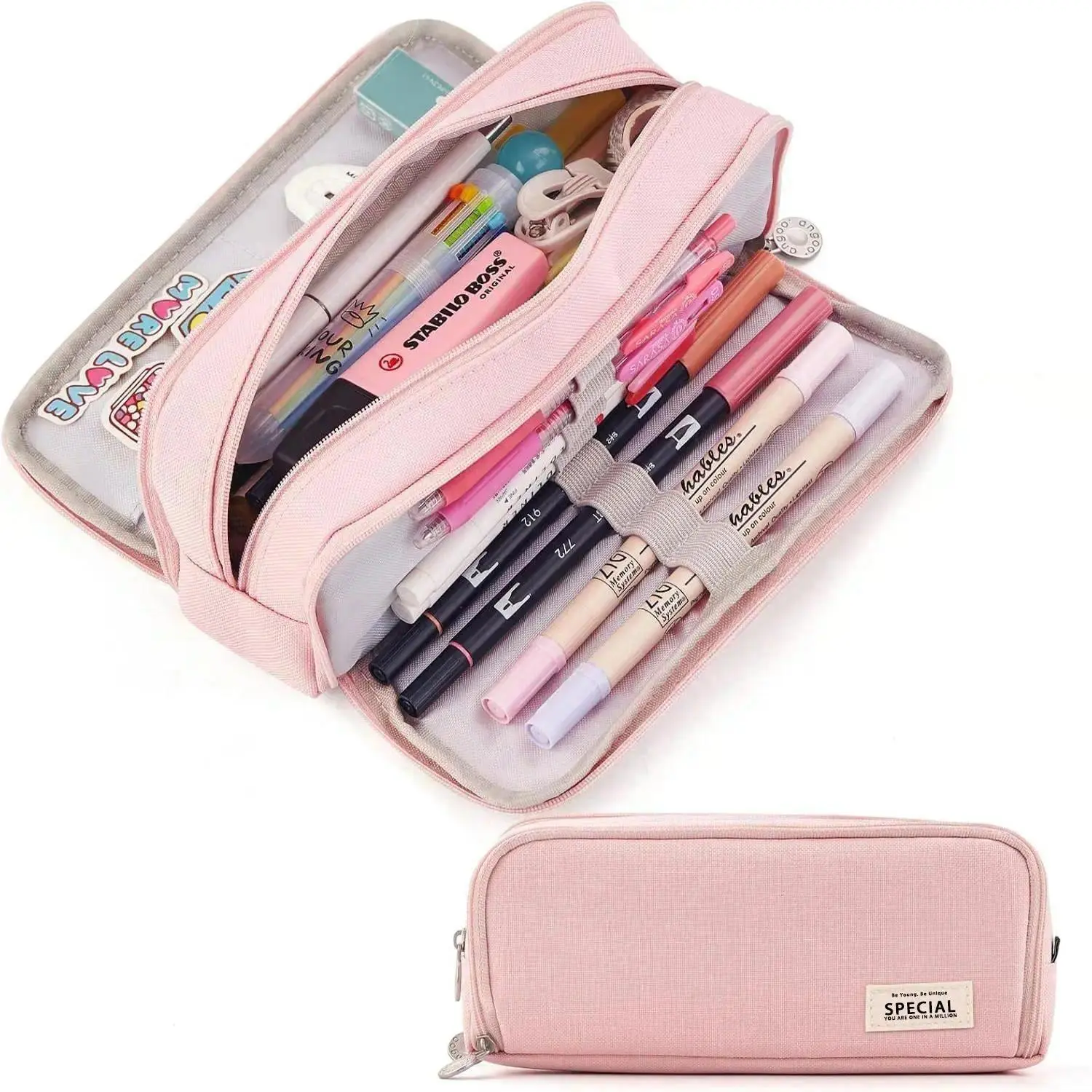 Cute Aesthetic Pencil Case for Girls, Large Capacity Pencil Pouch with Compartments, Multifunctional Stationery Organizer Bag for School Supplies, College, Office & Travel