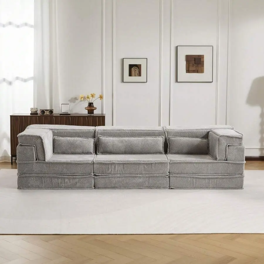 Compression Mahjong Sofa,Convertible Floor Sofa Bed,Boneless Modular Sectional Sofa,No Assembly Required,Circle Fleece,Oversized 3 Seater With 3 Pillows