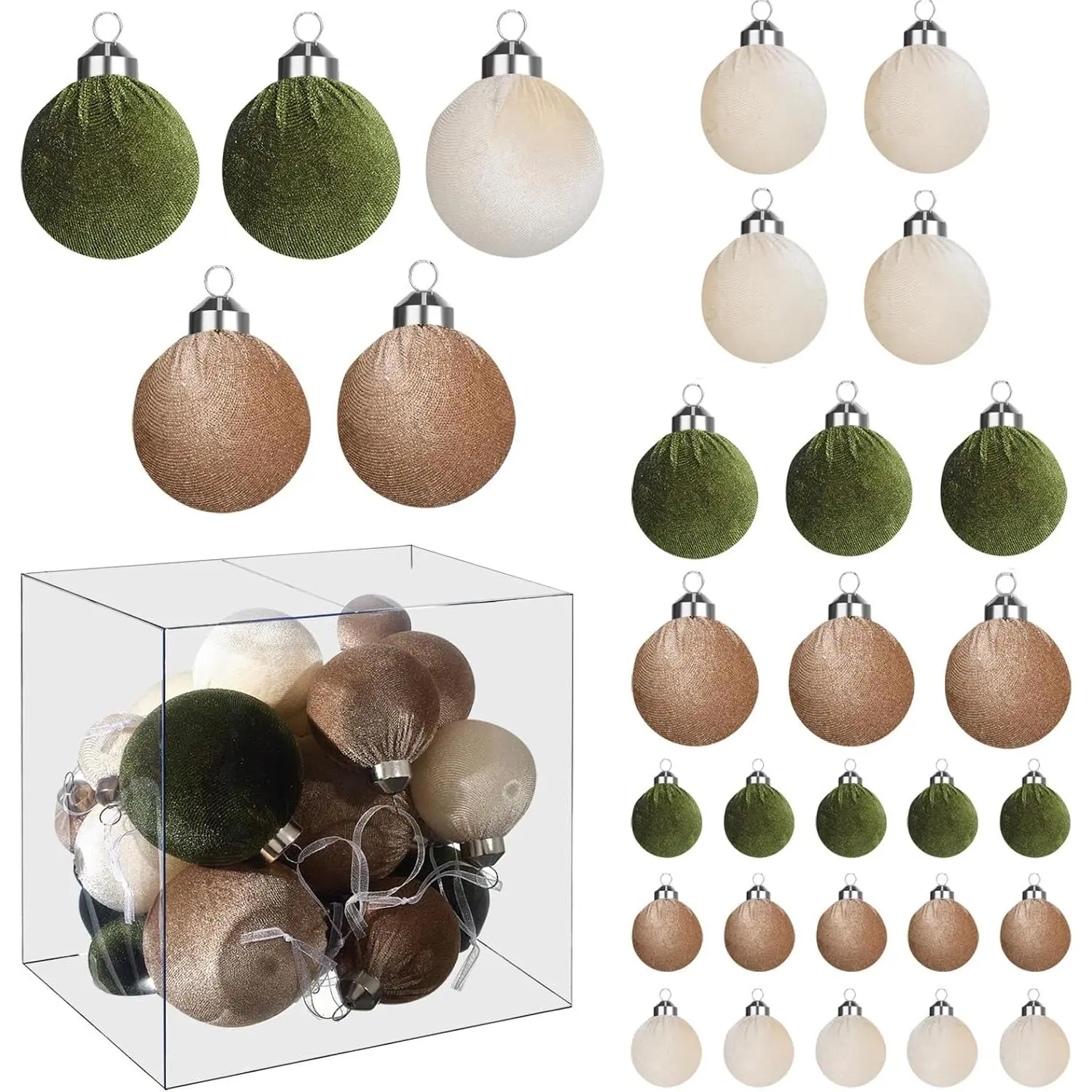 30 count  Ornaments for Christmas Tree Ornament Set - 3.15/2.36/1.57 Inch Flocked Ornaments - Shatterproof  Christmas Balls for  Year Party (30, Brown & Dark Green)