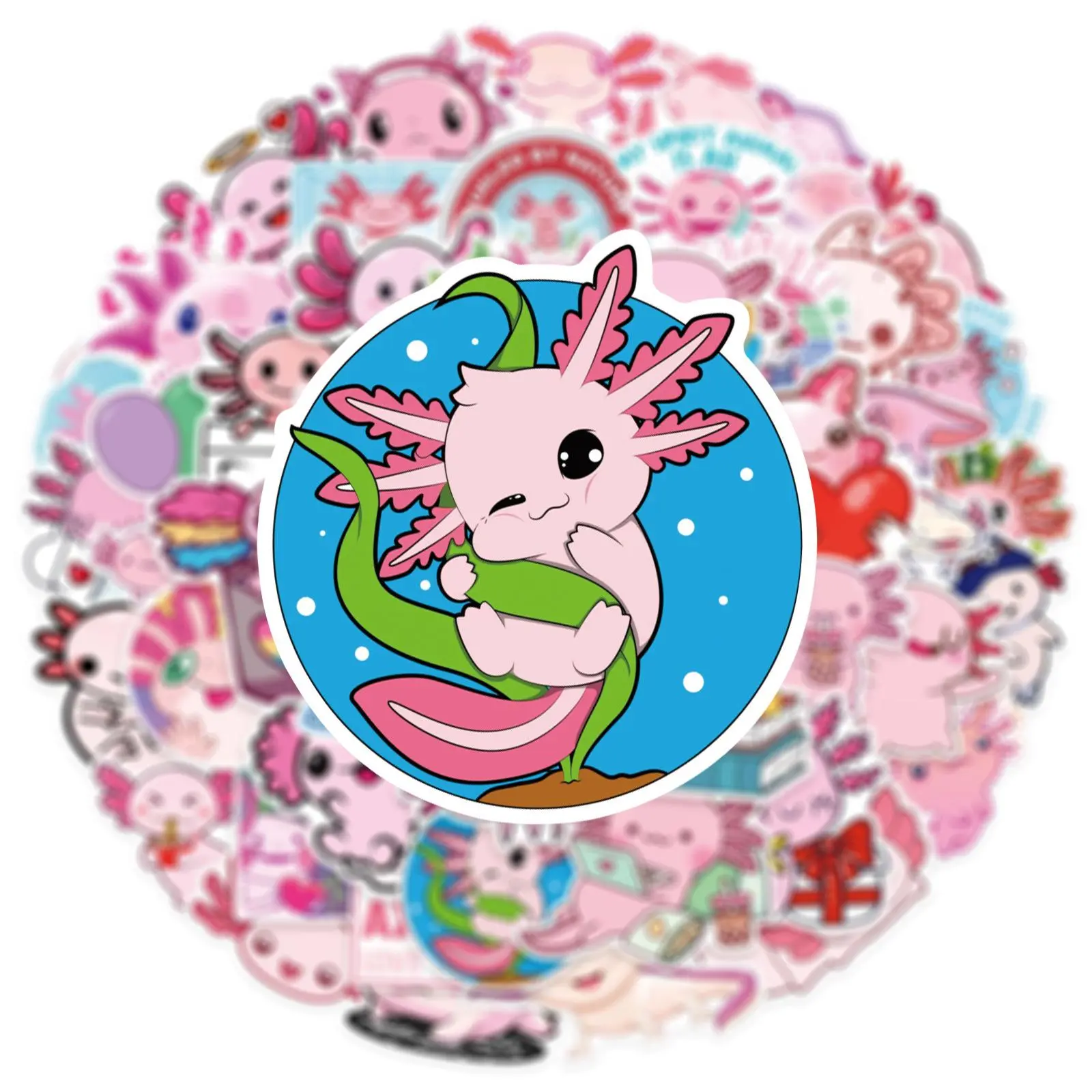 50Pcs Kawaii Cartoon Axolotl Stickers Cute Animal Kids DIY Toy Gift Graffiti Decal for Phone Luggage Laptop Scrapbook Waterproof