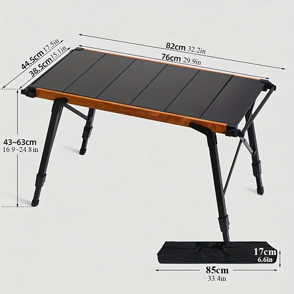 Adjustable Height Portable Folding Camping Table |     Made of Lightweight Aluminum Alloy, Suitable for Barbecuing and Picnicking, Easy to Store, Detachable Legs