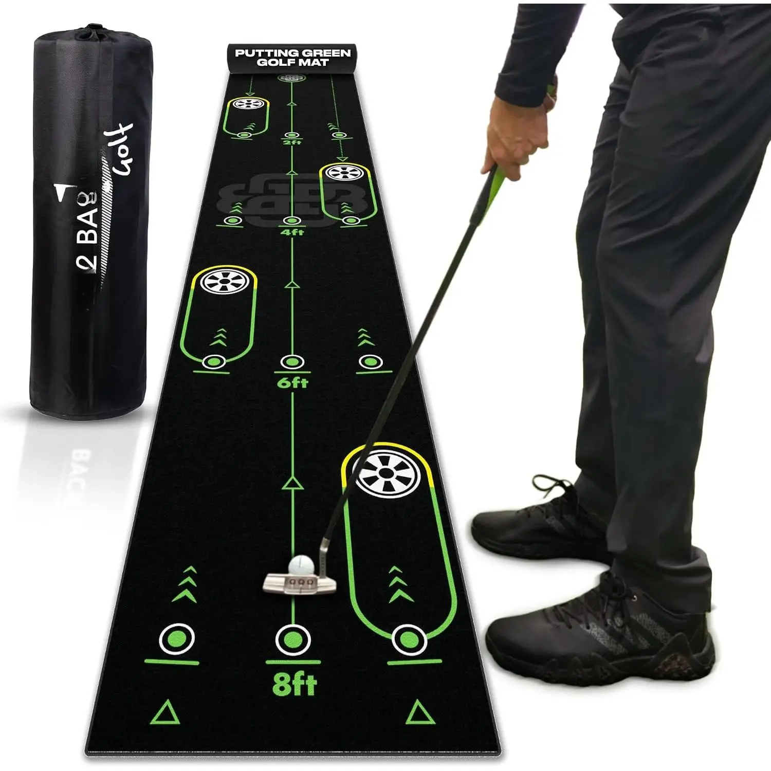 Portable Putting Green Indoor  Putting Mat 10ft, Alignment Aid Trainer for Practice Indoor and Outdoor,  or Office Compact Roll Target Gate Precision Control Tool