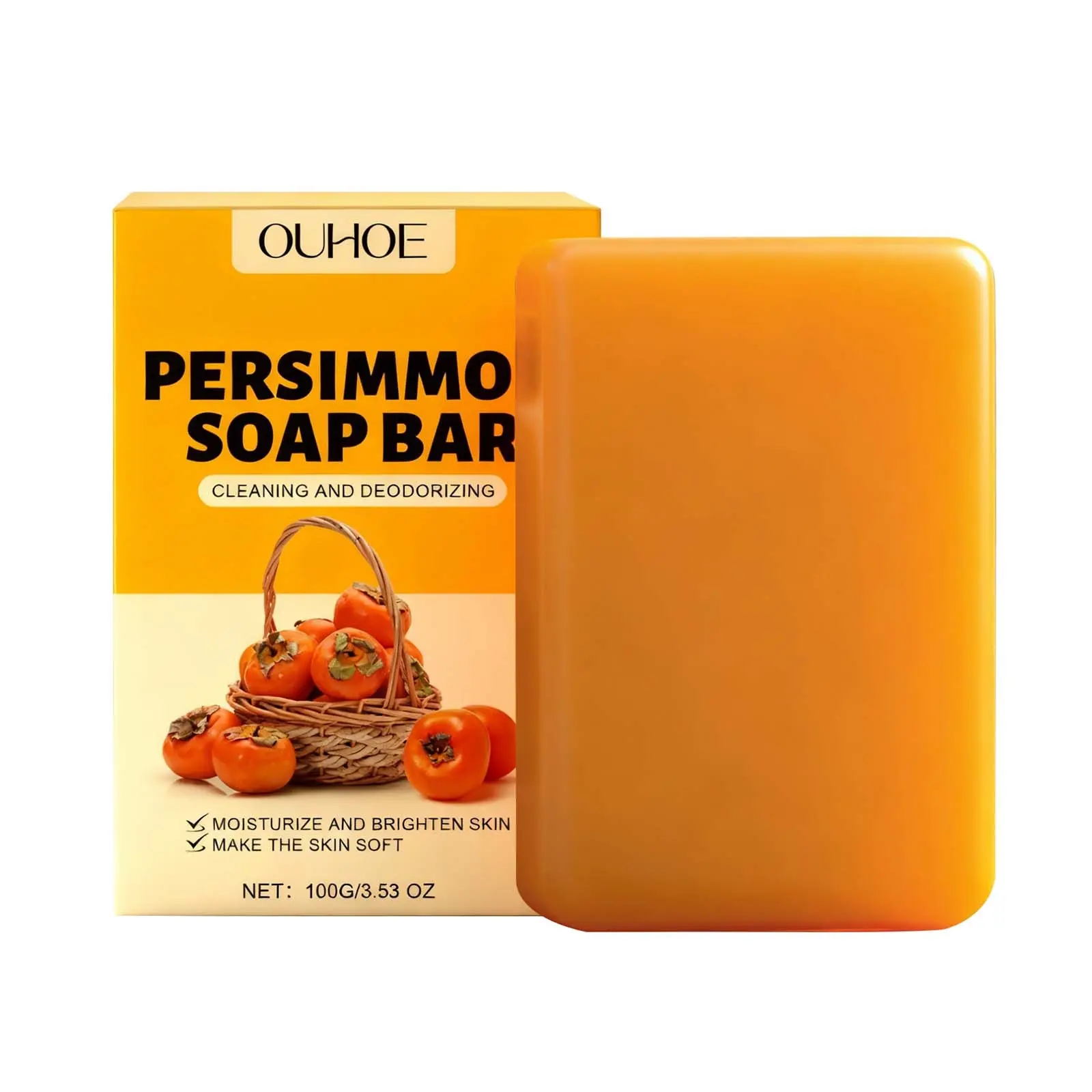 OUHOE Persimmon Refreshing Body Soap, Gentle Hydrating Cleansing Bar with Long Lasting Fragrance