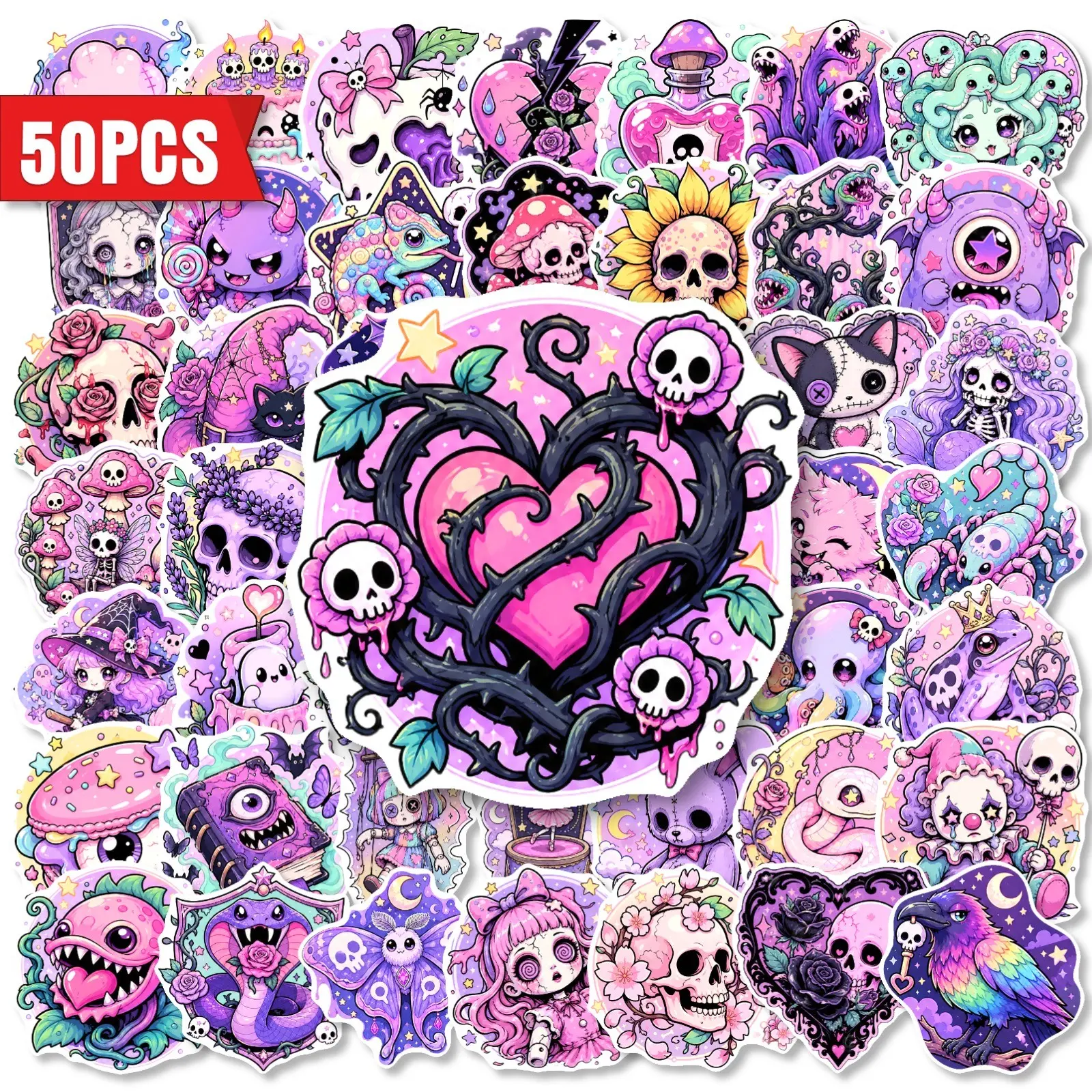 50pcs Gothic Halloween Waterproof PP Stickers, Decorate Phone Cases, Cups, Laptops, Gift Wrapping, Home Decoration, Festival Supplies