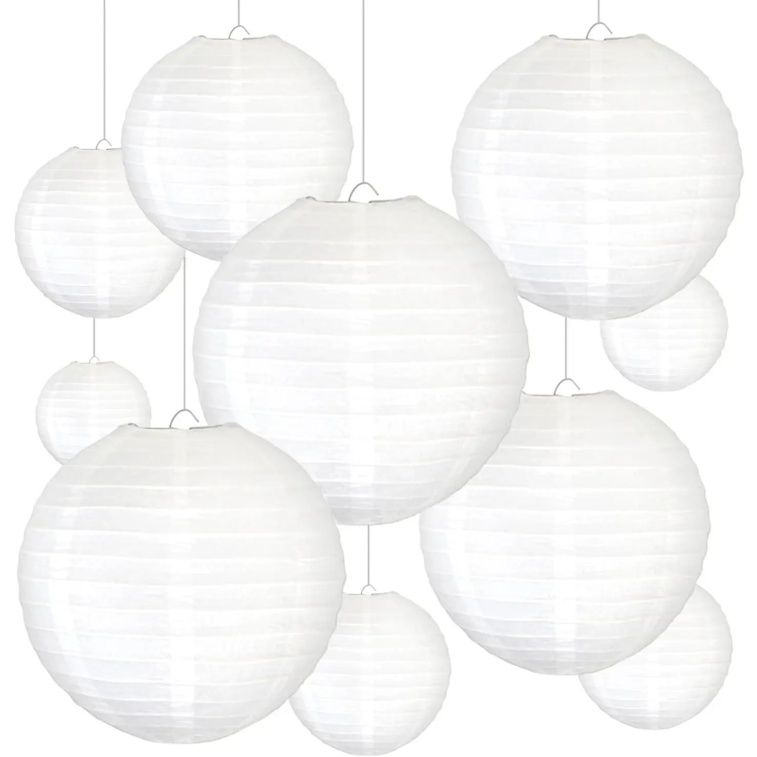 12 in White Handmade Decorative Modern Paper Lanterns (Pack of 10) - Chinese Special Events, Wedding Decorations, Party