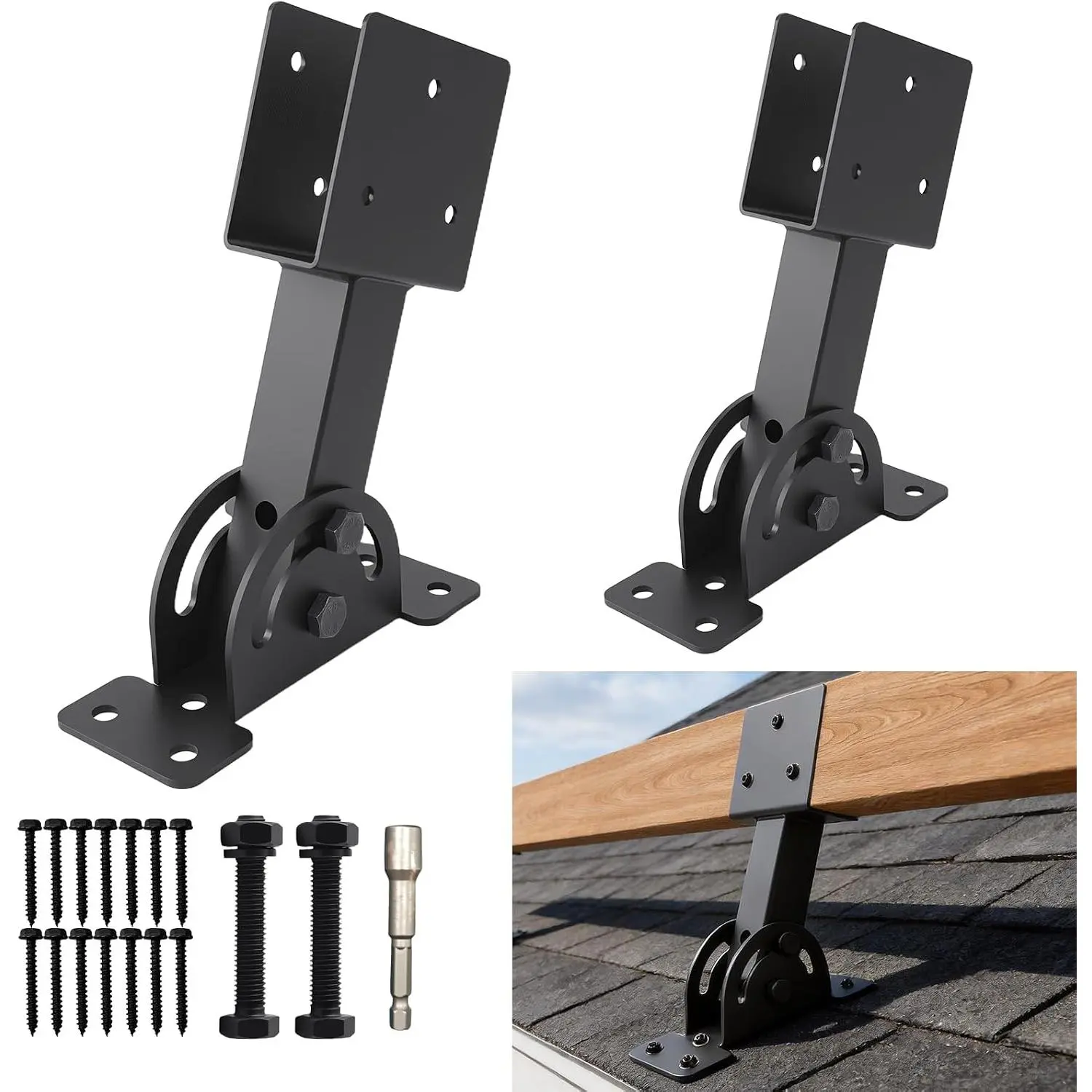 2 count 2“x 4”Heavy Duty Roof Riser Brackets Kit | Adjustable Height Angle Pergola Brackets|Roof Riser Beam Bracket for Gazebos|Carports|and Patios
