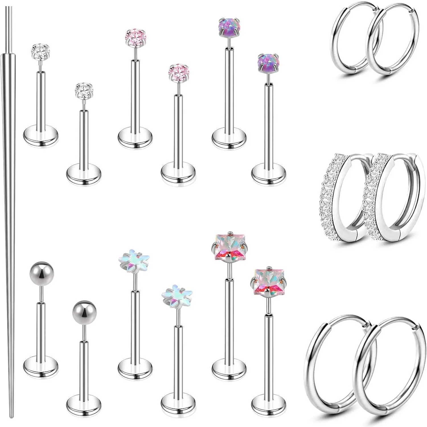 12-25 Pcs 16G Tragus Earrings for Women Men Cartilage Earrings Labret Stud Tragus
