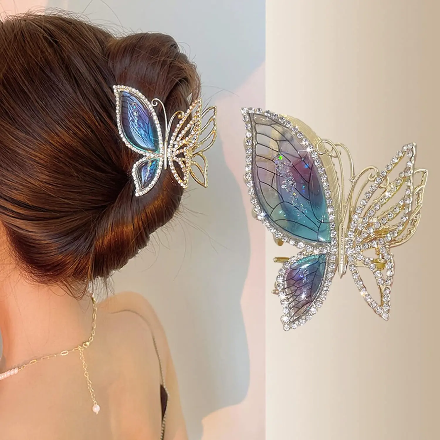 Butterfly Metal Hair Claw Clips Fashion Sparkly Glitter Rhinestones Hair Barrettes  Hold Styling Hair Accessories for Women Girls Thinner Thick Hair Styling