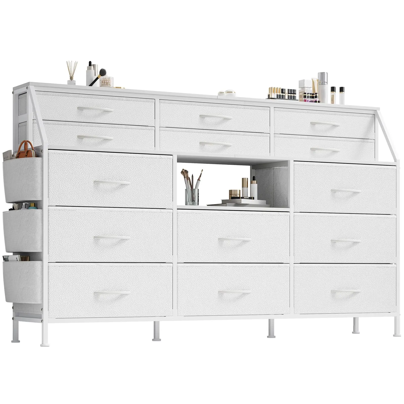 GARVEE 14-Drawer Storage Shelving Unit – 55In W x 12In D x 35In H, Fabric Bins, Iron Frame & Wood Top, Easy Assembly
