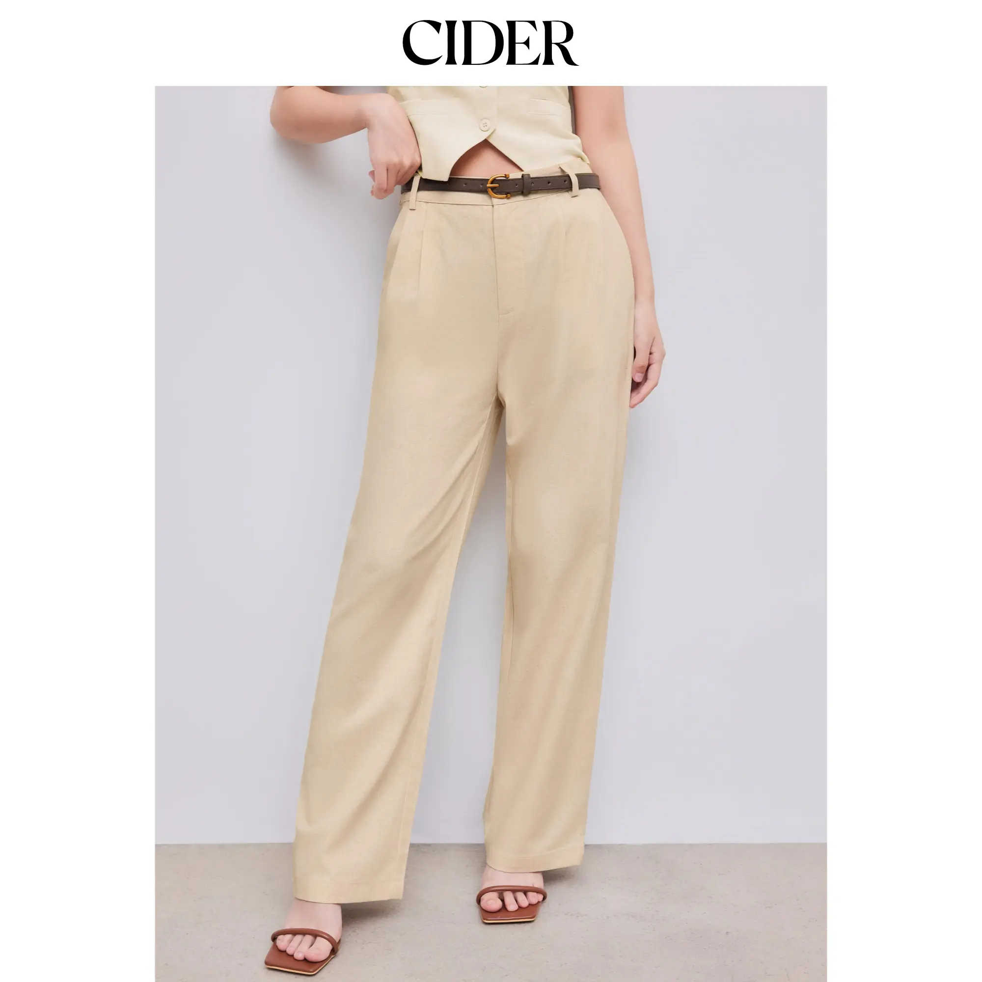 Cider Belted Linen Straight Leg Pant