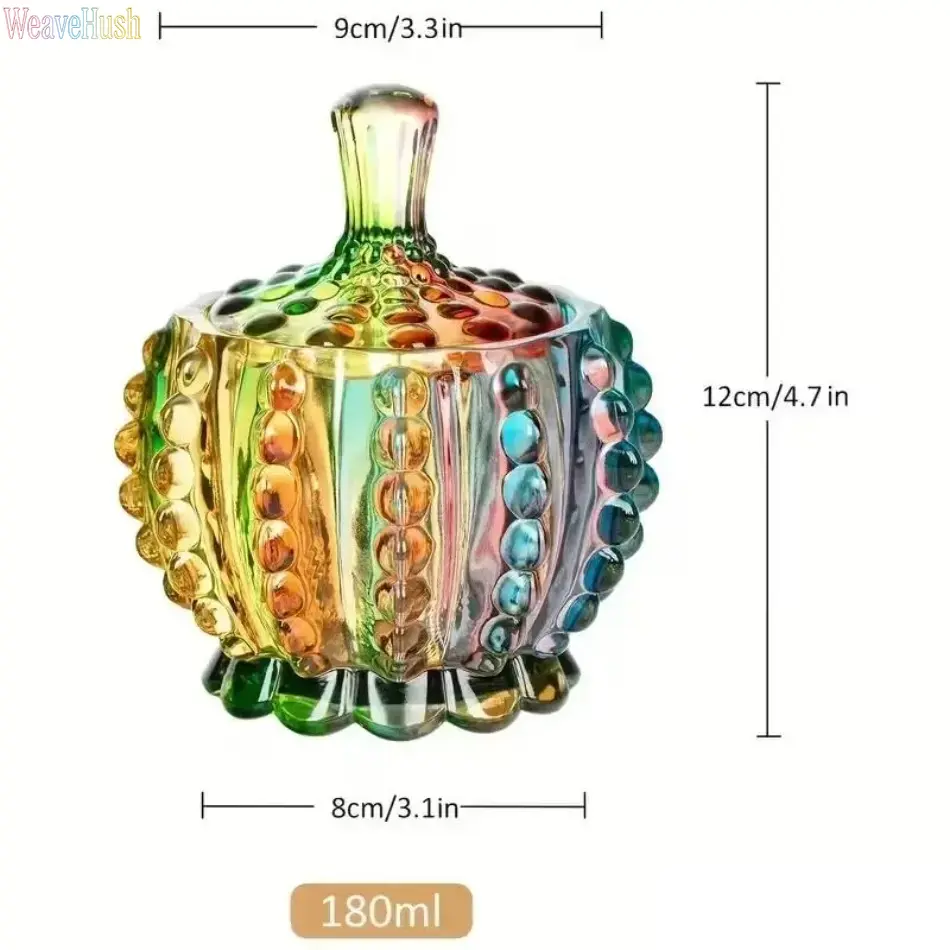 HavenThread 180ml Rainbow Crystal Texture Glass Jar with Lid - DIY Bag Accessories Multi-Purpose Storage Canister for Kitchen, Jewelry Display Decor, Decorative, Multi-Use, No, Glass Containers, Bottles