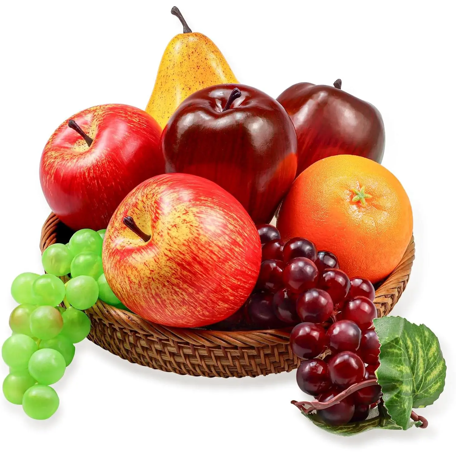 8 count  Fruit Pack, Artificial Fruit Set for Decoration ,  Fruit Props for Party Decoration Kitchen Dining Table Display, Lifelike Faux Fruits  Grape Orange Pear