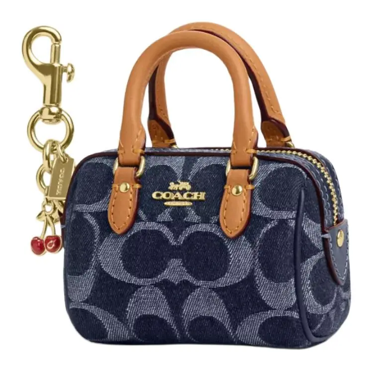 COACH Rowan 9 Classic Logo Print Handbag for Women – Denim and Leather Blend in Blue and Natural