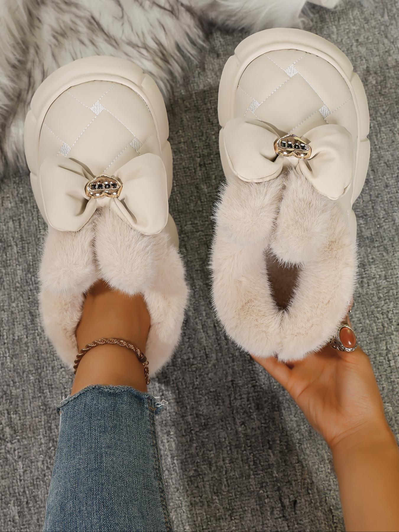 Women's Winter Warm Plush Slippers, fashionable soft slippers, Cartoon Rabbit Ear Design, Indoor Home Shoes, Comfortable Fleece Lining, Fall & Winter Footwear