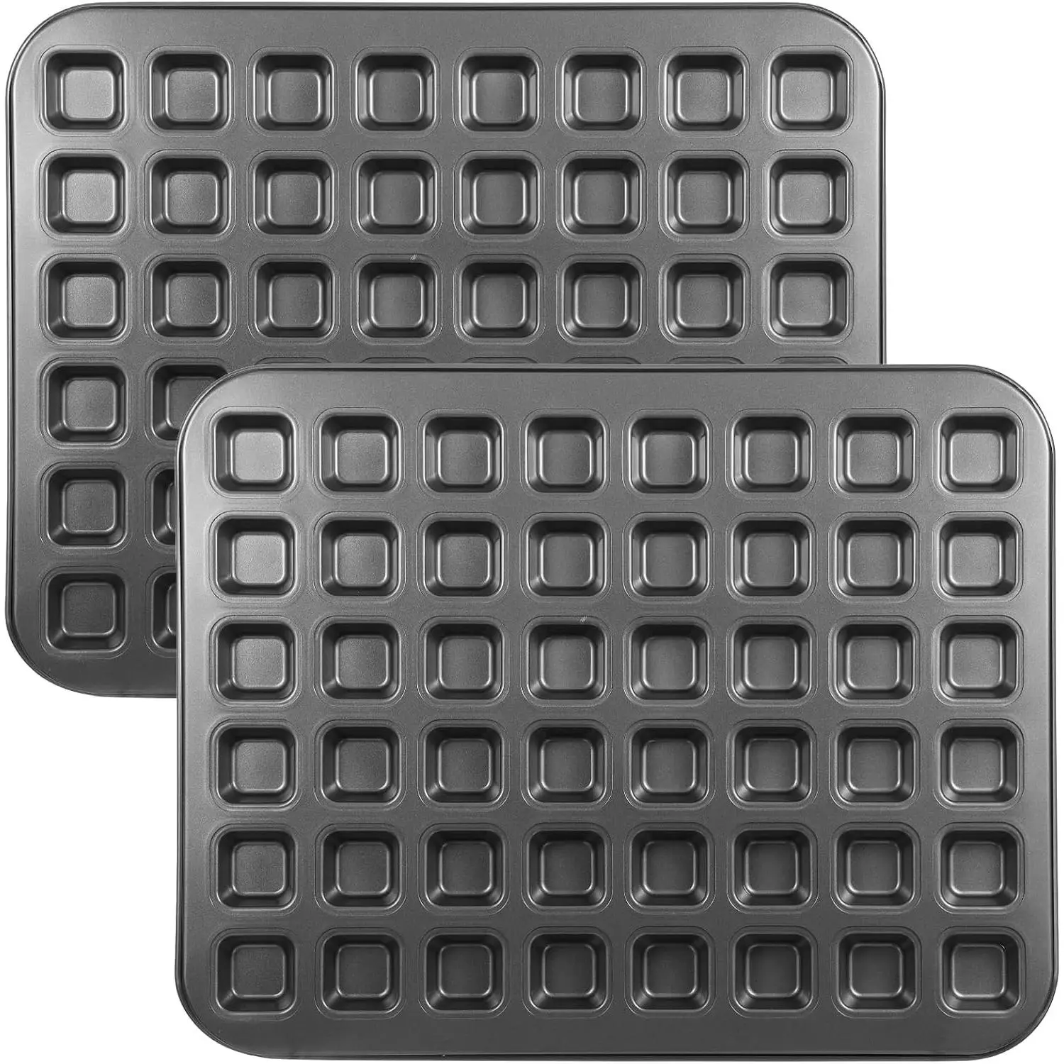 2 Pcs 48-Cavity Nonstick Mini Brownie Bites Baking Pan, Heavy Duty Carbon Steel Square Small Muffin Tin with Dividers, for Cheesecake Cupcake Cake Party Baking Supplies