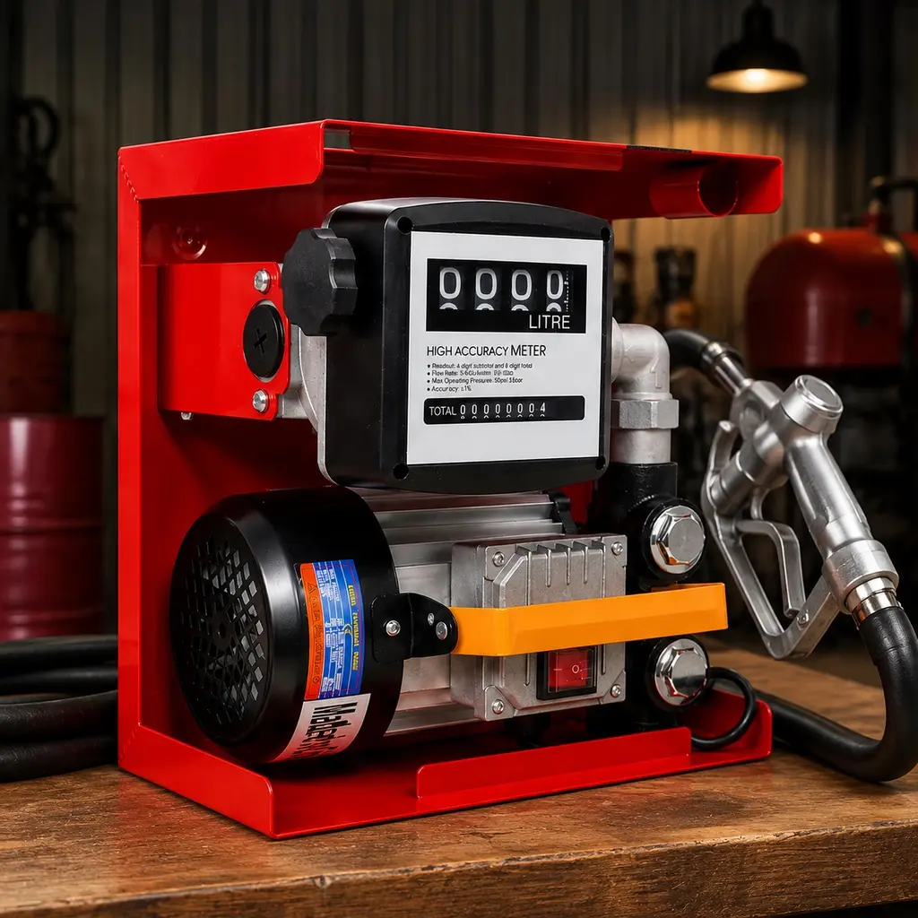 ARCH 110V Self-Priming Diesel Fuel Transfer Pump Kit with Manual Nozzle, Electric Oil Pump with Flow Meter, 13FT Hose & Fuel Nozzle Assembly, 60L/min 16GPM Heavy-Duty Iron Construction for Kerosene Transfer, Red Steel