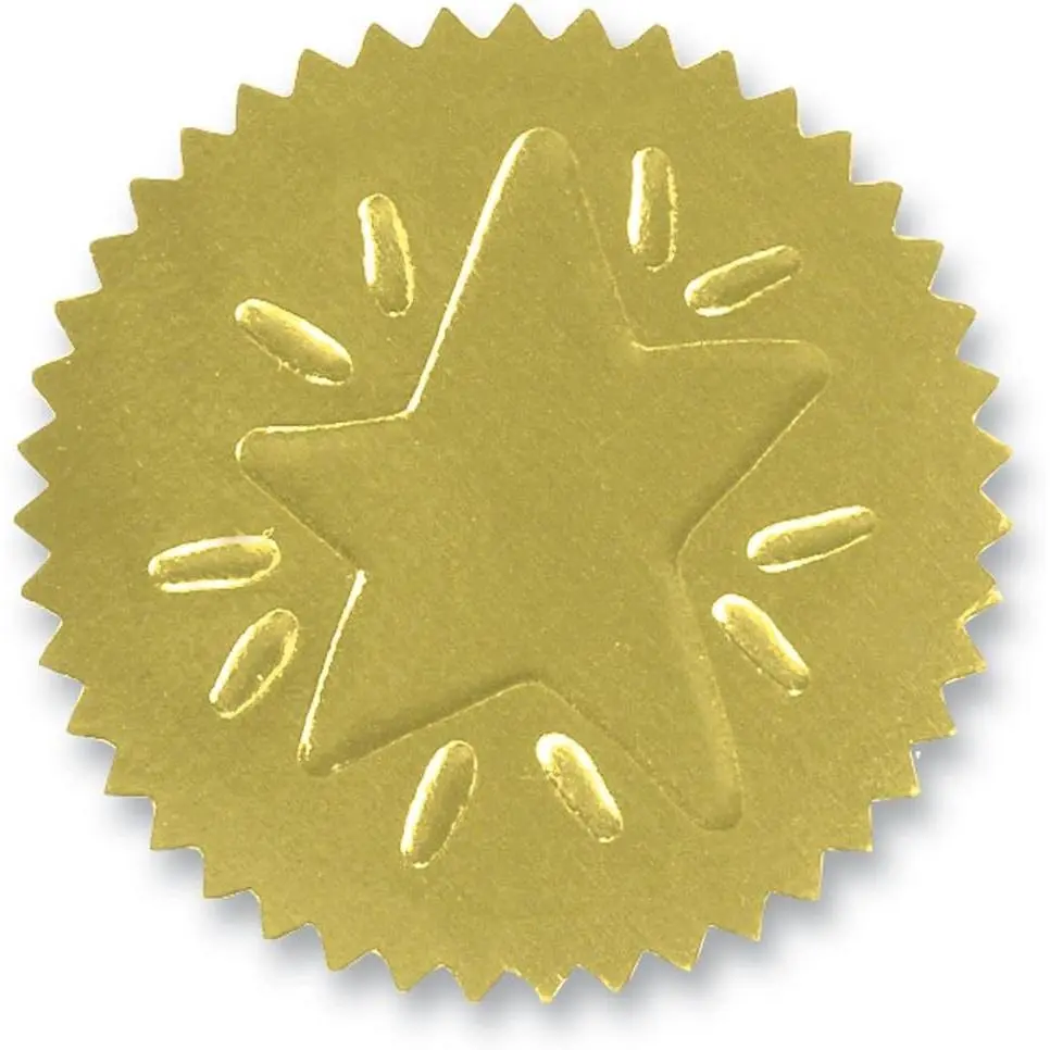 Self-Adhesive Serrated Edge Foil Rising Mini Certificate Seals, 1 in, 50 Count, Embossed Seals for School/Work Achievements, Awards, Diplomas, High Detail