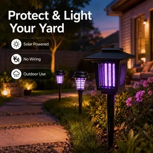 Solar Mosquito Zapper Light - Outdoor Garden Stake Lamp, UV Insect Killer, Solar Powered, Dual Mode (Mosquito Control + Pathway Lighting), Weather Resistant, Easy Setup, Small & Large Round + Square Options