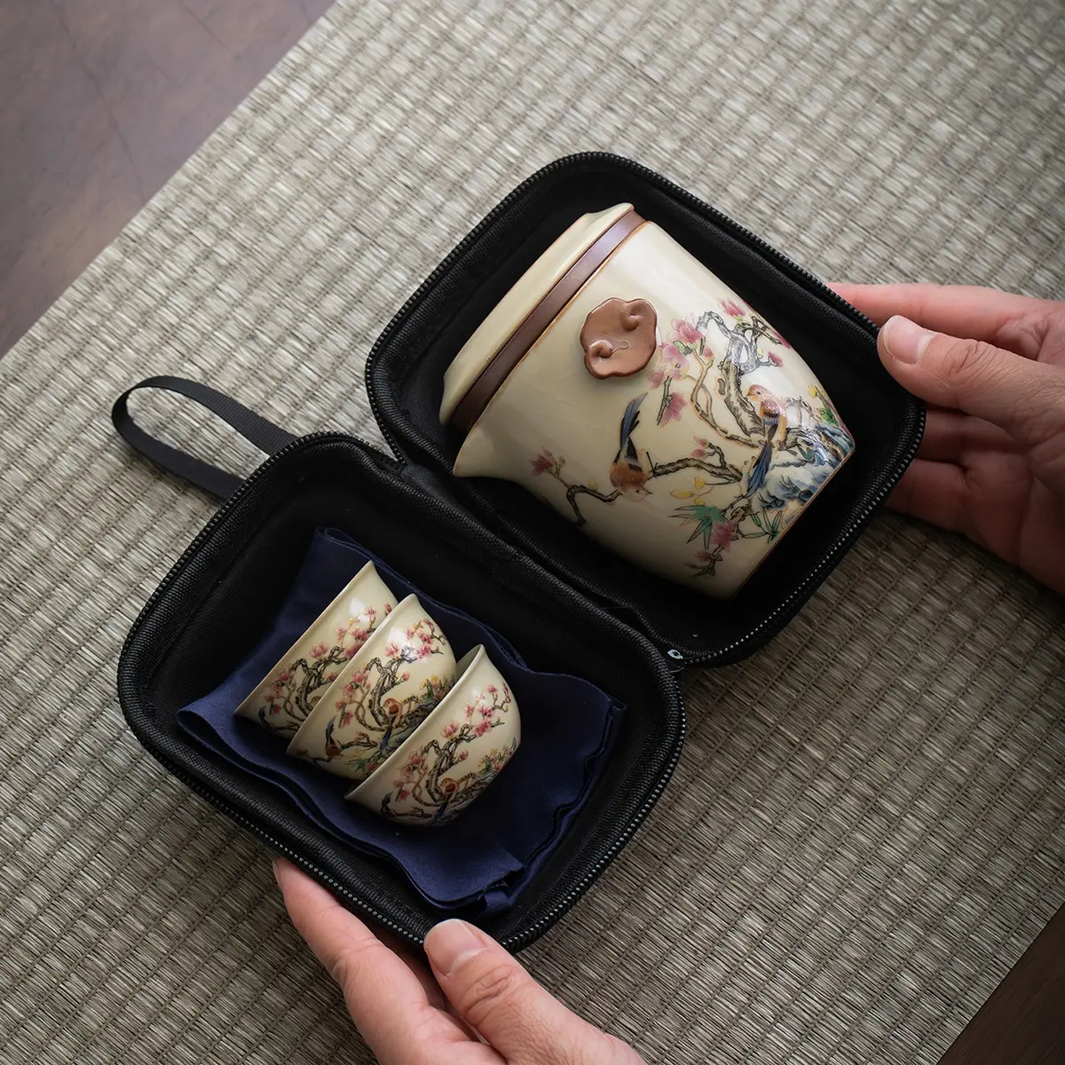 Portable Travel Porcelain Tea Set, Outdoor Camping Teacup, Office & Home Tea Cup with Filter, Cute Gift for Tea Lovers, Yu Yao Style