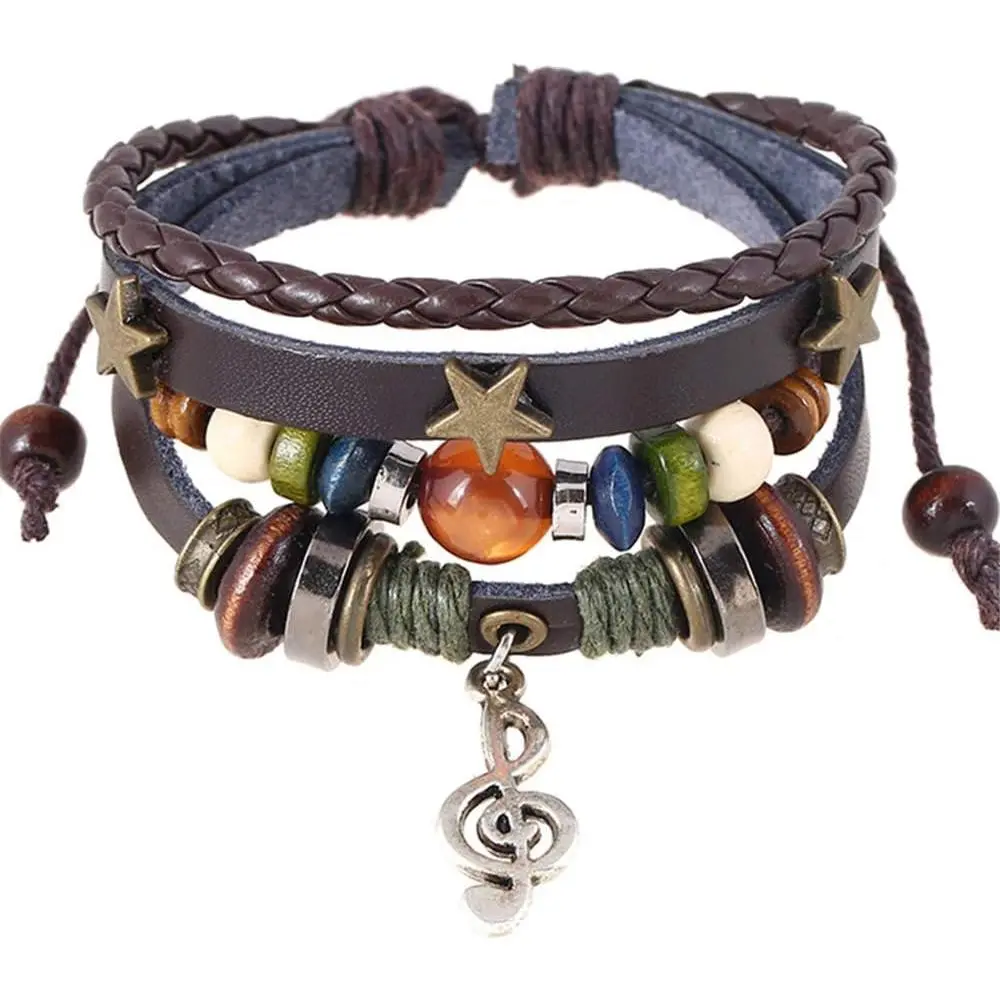 Bracelet for Men Women Teen Boys Girls,  Braided Link Charm Bracelets Wristbands Gothic Adjustable Wrap Bracelet