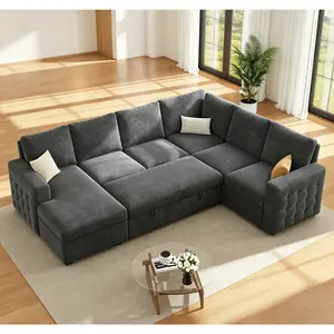 86 Inch Sectional Sleeper Sofa, 5-7 Seat L Shaped Sleeper Sectional Couch with Pull Out Bed, Convertible Sofa Bed with Storage for Living Room, Apartment, Modular Cloud Couches