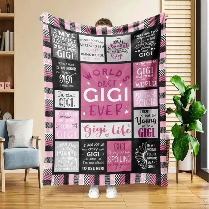 Personalized Gigi Vintage Soft Flannel Throw Blanket - Lightweight, Multi-Size Grandma Gift, Living Room Decor