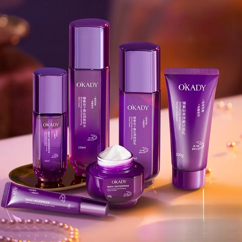 Caviar Skincare 6-Piece Set, Elastic Firming Brightening Nourishing Hydrating Facial Kit Nourish Skin Reduce Fine Lines Daily Skin Care Gift for Women