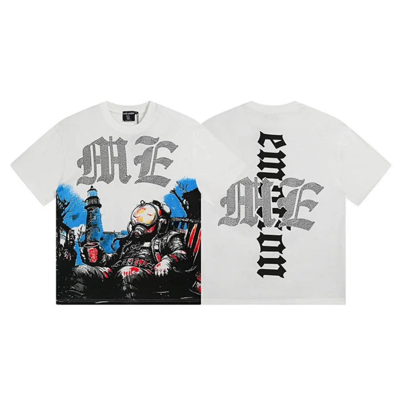 MIXED EMOTION Unisex Y2K Hip Hop Diamond Angel Graphic Cotton Tee Vintage Washed Oversized Streetwear Couple Short Sleeve Summer Trendy Graphic Top,back to school,back to school haul