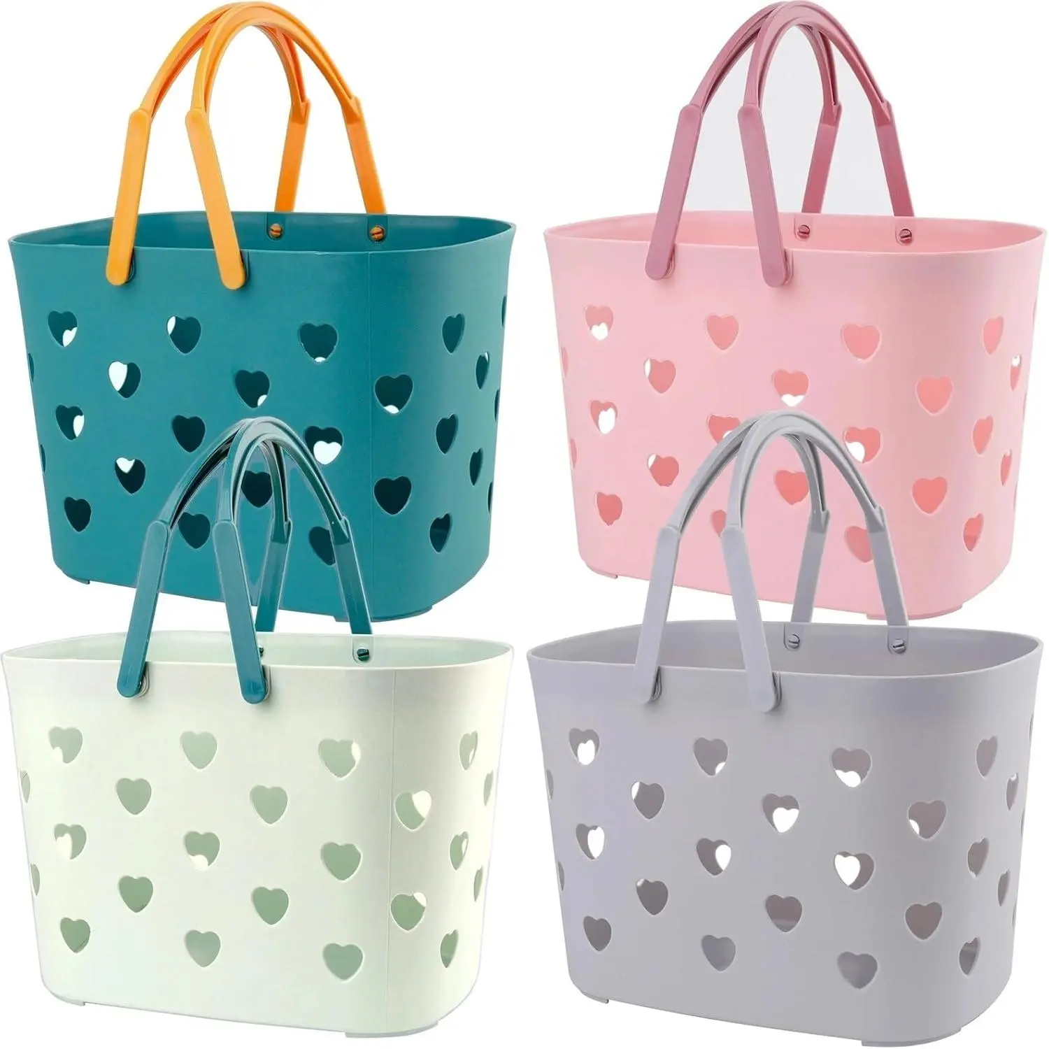 4 Pack Portable Shower Caddy Basket, Plastic Storage Basket with Handle, Caddy Organizer Bin for Bathroom, College Dorm, Pantry, Kitchen
