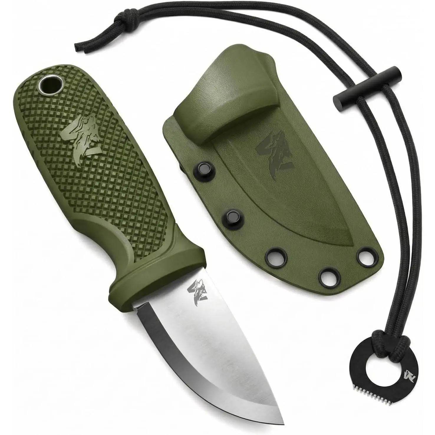 W-MINI 2 - EDC Neck Knife with Sheath and Necklace - Small EDC Fixed Blade Knife Necklace and Belt Clip - Pocket Fixed Blade Knives - Full Tang Neck Knife with Sheath Tactical + Fire Starter
