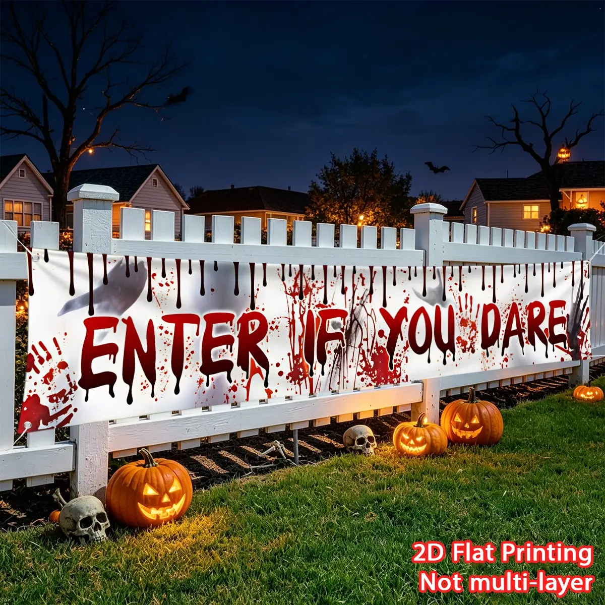 1pc Halloween banner, red warning banner, fence banner, large banner made of polyester material suitable for outdoor railing, porch wall decoration