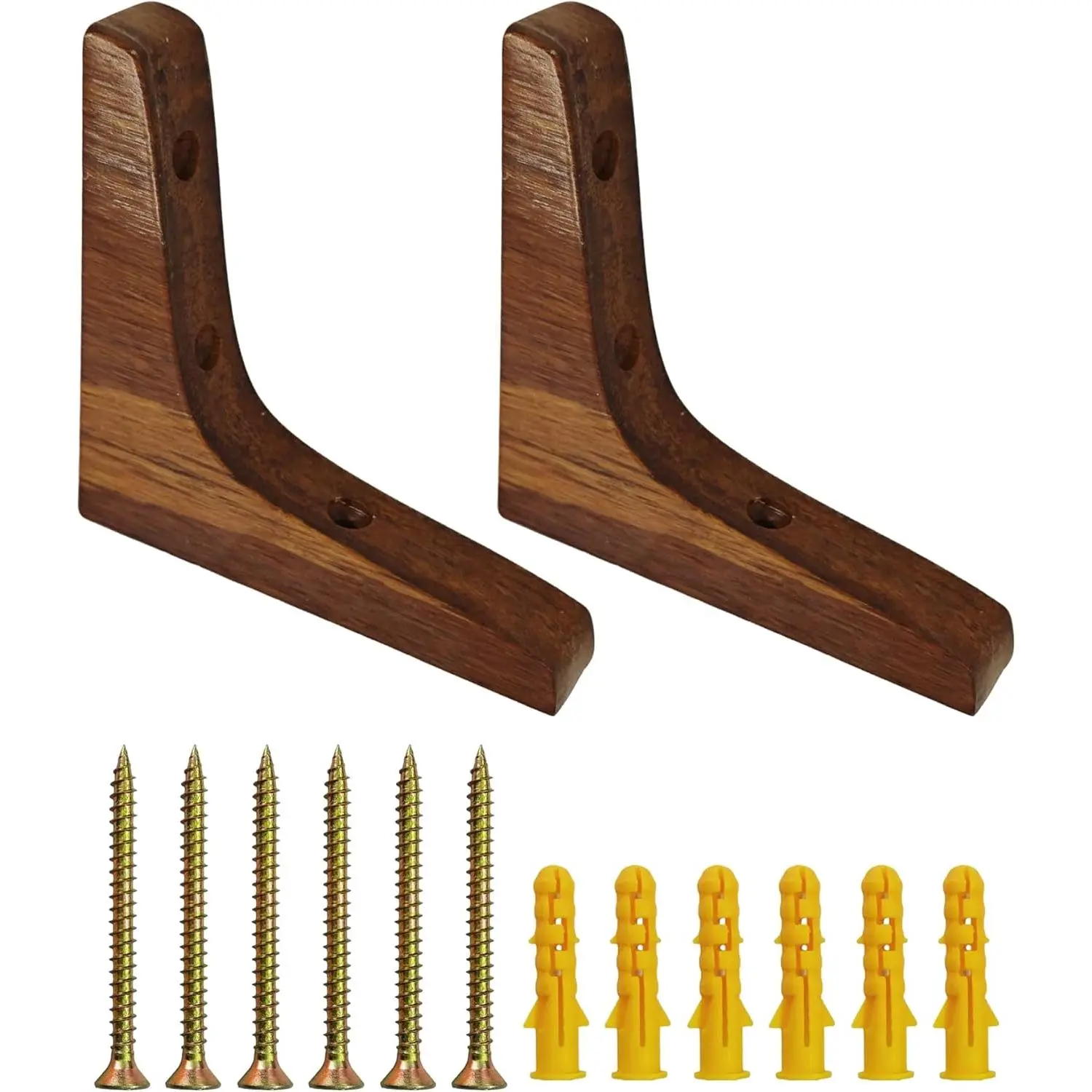 Classic Wall-Mount Dark Brown Wooden Triangle Shelf Brackets - 0.7in/18mm Thickness, 3.7in/95mm Length, Decorative L-Shape Corbels, Durable Space-Saving Supports for Kitchen Cabinets, Office Bookshelves