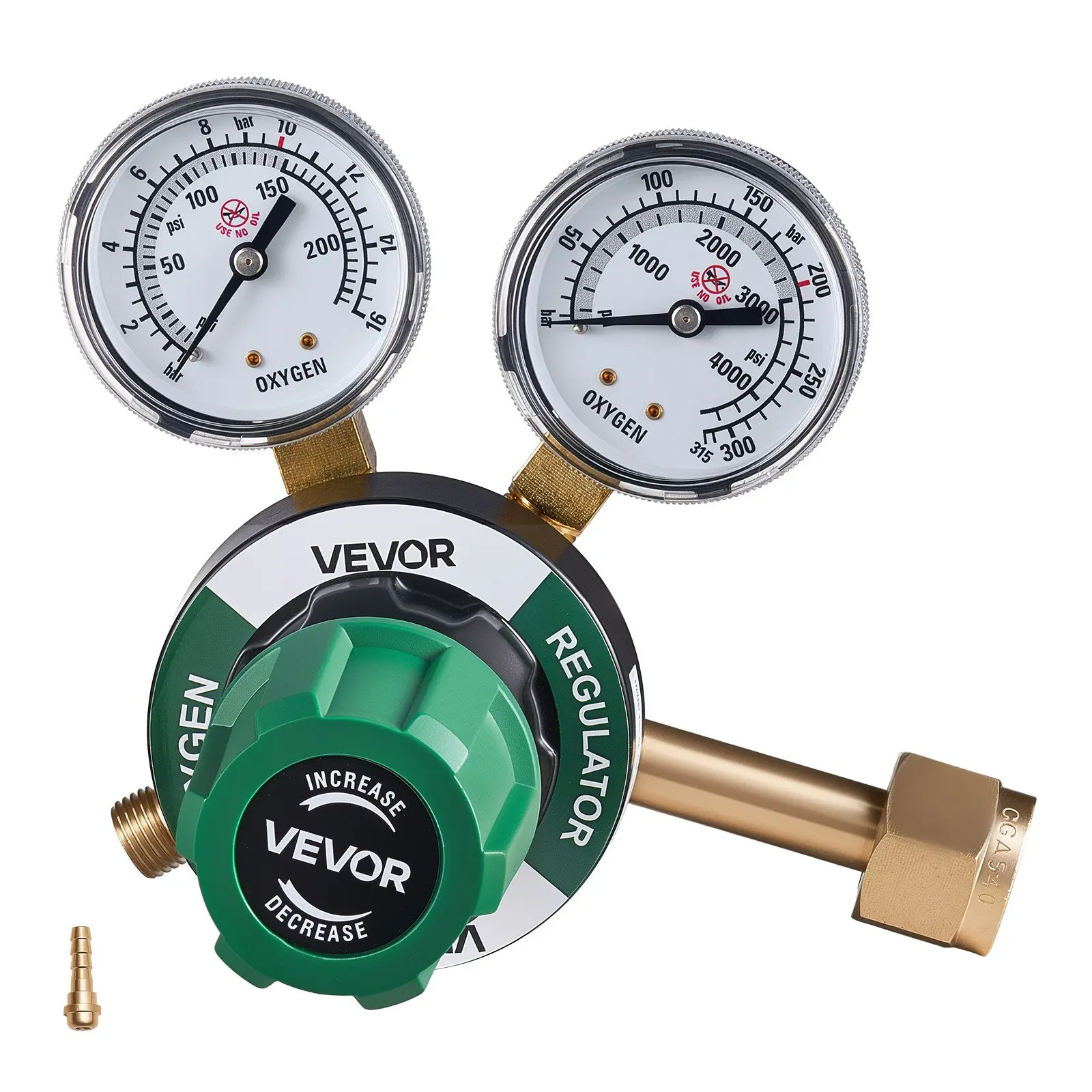 VEVOR Oxygen Regulator, Precise Oxy Regulator, 0-4000PSI Welding Gas Gauge with CGA-540 Inlet Connection & 9/16"-18 RH Outlet Connection, PC Knob Adjustment