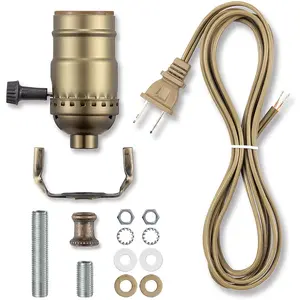 Lamp Making Kit, Lamp Parts for Repair Replacement or Rewire Table and Floor Lamps, 3 Way Socket 12 Foot Matching Cord and Essential Hardware, DIY Lamp Kits for Do It Yourself