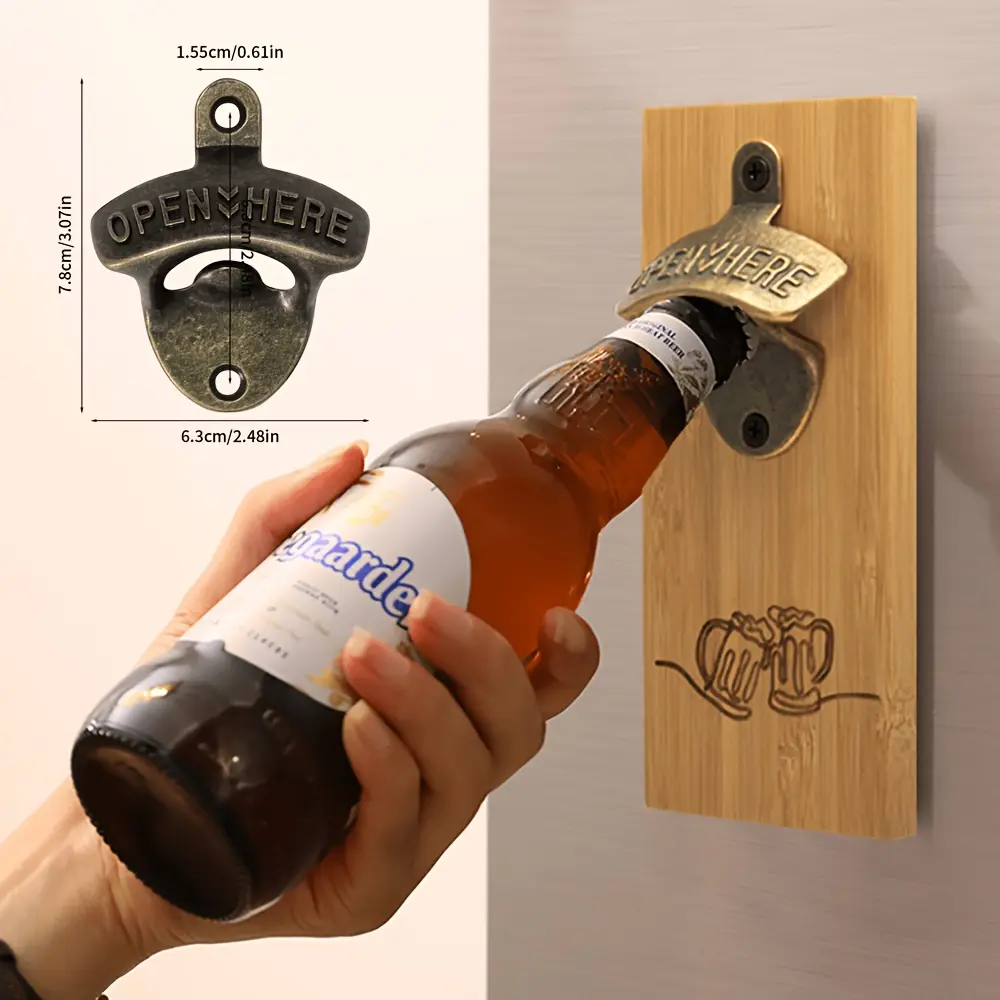 1pc， Fixed Bottle Opener, Simple Wall Mounted Bottle Opener With Design with Bright Surface/vintage Multi Color Optional Bar Counter Decoration Beer Bottle Opener