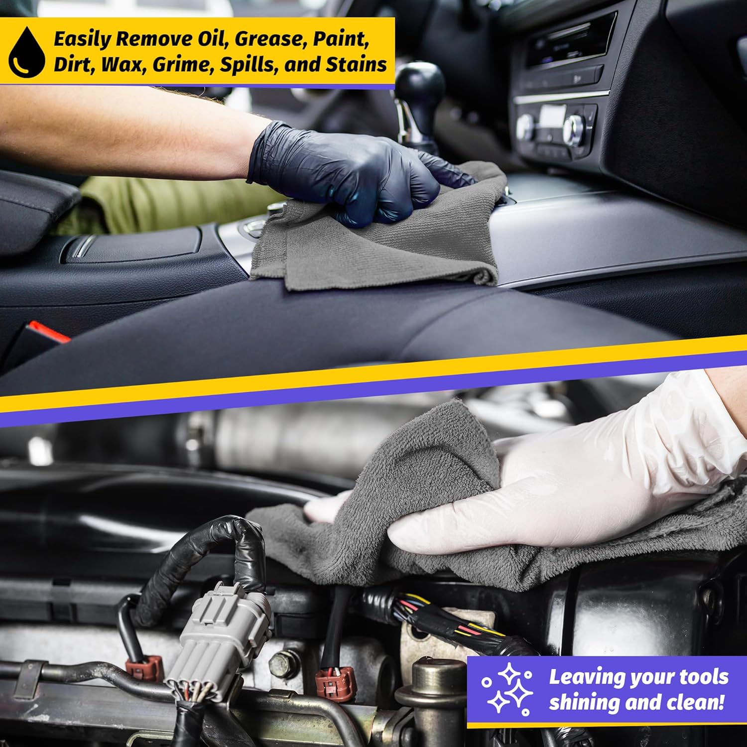 Microfiber Cleaning Cloth,150 Pack Grey Cleaning Rags, Bulk All-Purpose Lint-Free Shop Towels Wipes, Commercial  Fiber Cleaning Towels Washcloth for  Garage Housekeeping 11.5"*11.5"