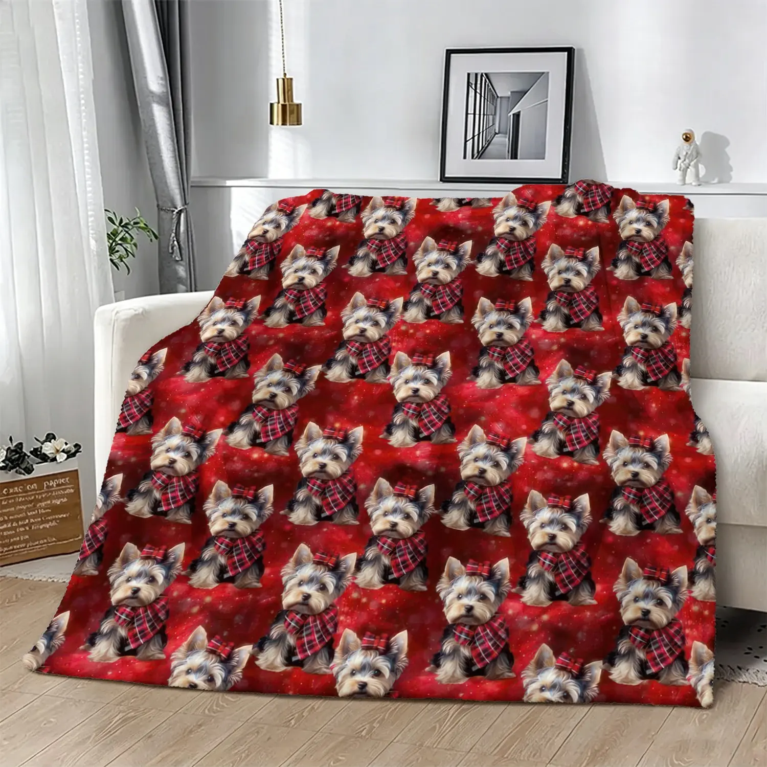 Cute Yorkie Dog Print Throw Blanket, Sweet Pet Dog Themed Soft Flannel Decorative Blanket, for Sofa, Bed, Couch & Camping, Cozy Home Decor & Perfect Sentimental Gift for Yorkie Terrier Dog Lovers