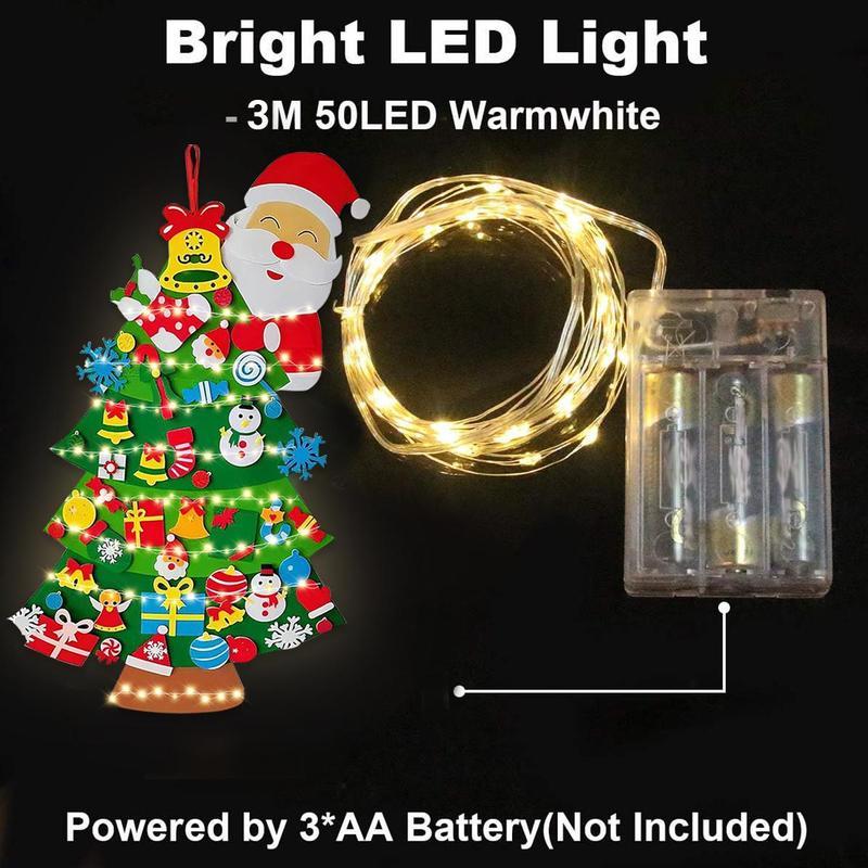 Felt Artificial Christmas Tree Set - Christmas Decorations 2025 with 45 Detachable Ornaments & LED Lights| DIY Wall Hanging Kit for Kids, Christmas gifts, Christmas party,Home Party Gift