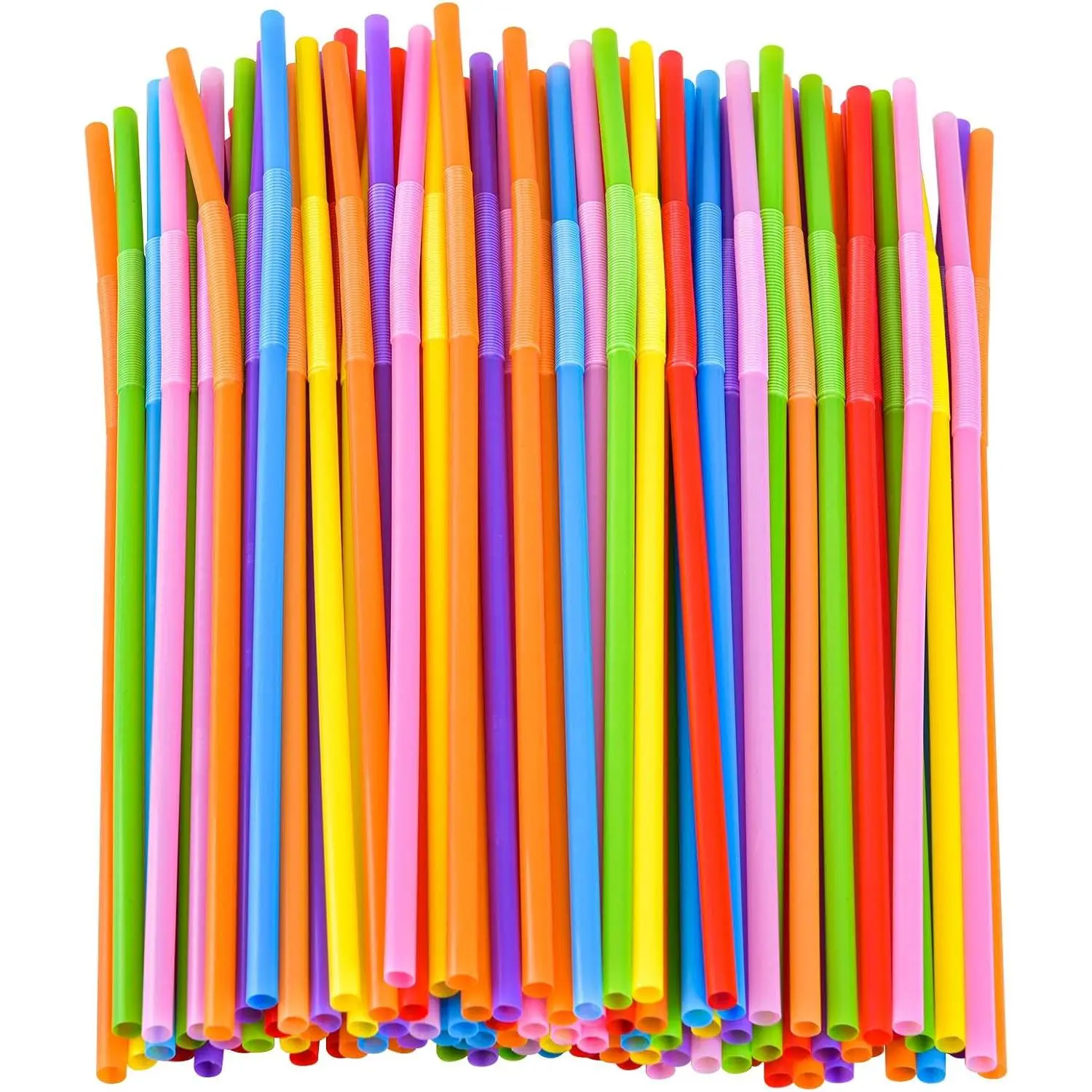 100PCS Flexible Plastic Straws, Colorful Disposable Bendy Party Fancy Straws 12.8inch Extra Long Straws Party Decorations