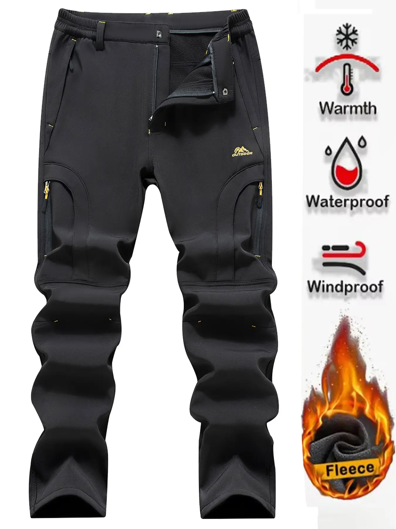 Men's Waterproof Hiking Pants, Outdoor Fleece Lined Snow Ski Pants, Winter Softshell Snowboard Pants, Comfortable and Durable, Fleece Lining, Snowboarding Pants