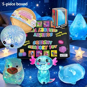 5pc Novelty Stress Relief Toy Set, Relieve Anxiety, Slow Resilience, Party Gift, Festival Gift Creativity, Soft and Slowly Rising Stress Relief Toys - Cute Desktop Accessories for Office Workers, Blue Series, Boxed