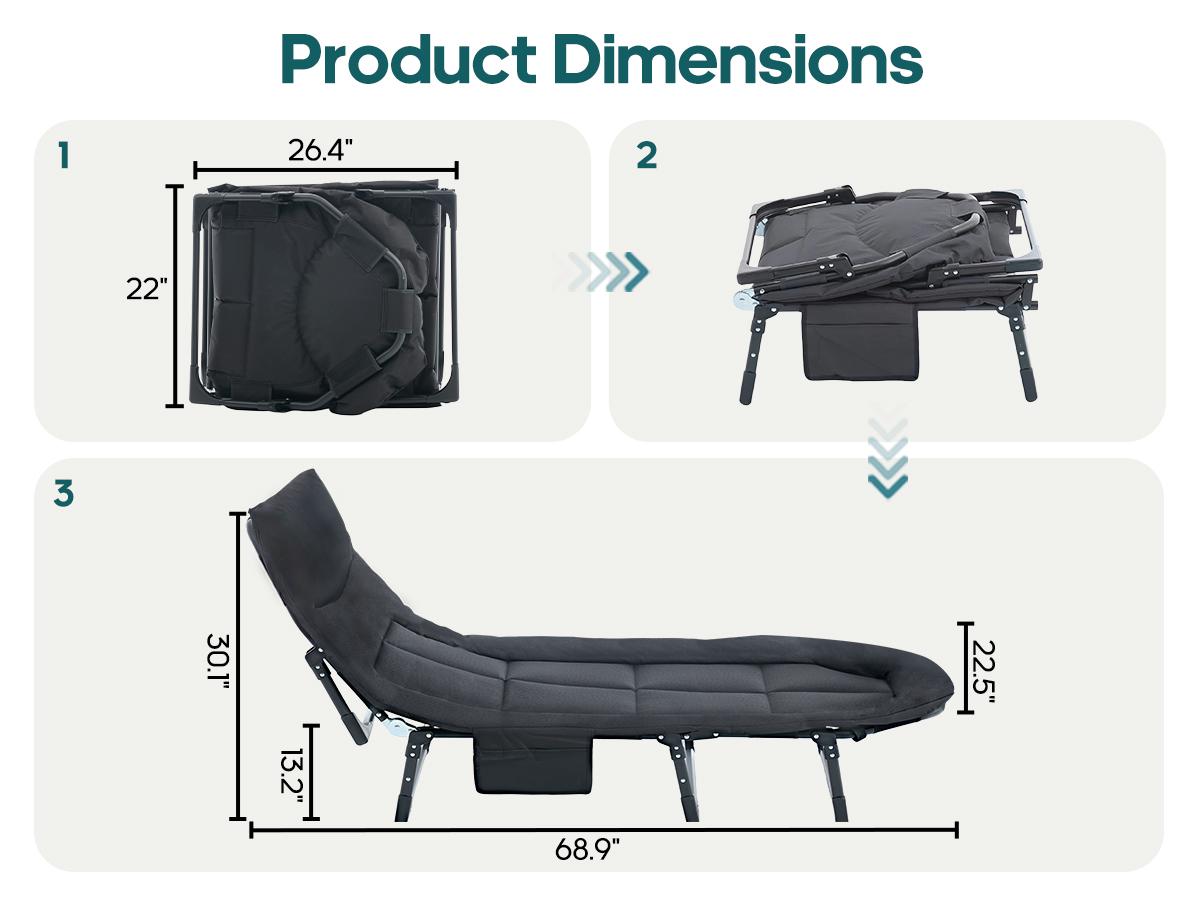 Camping Cot for Adults, 6-Angle Adjustable Folding Camping Bed with Mattress, Lightweight & Portable for Camping, Office, Outdoor, Supports 450 lbs with Carry Bag
