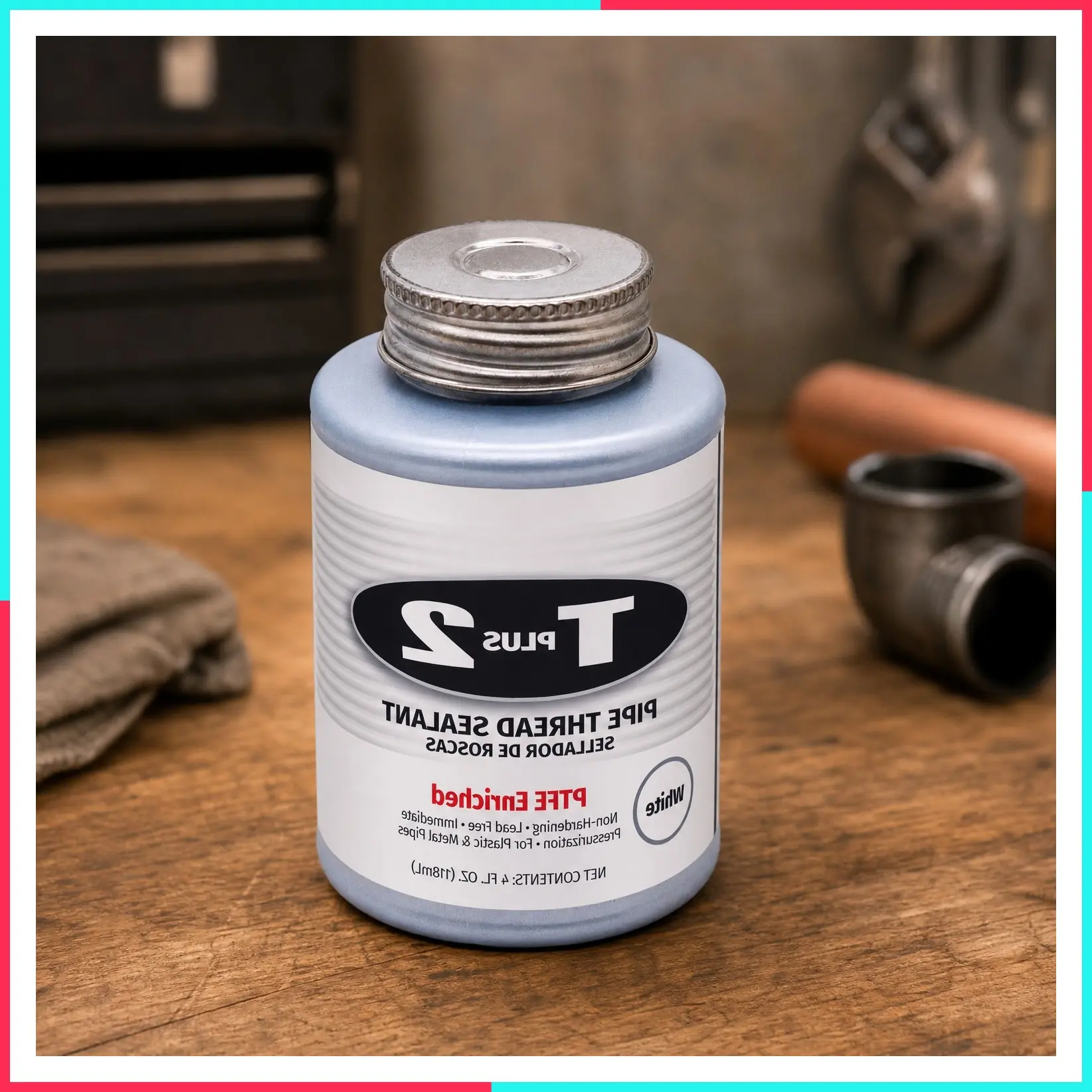 T Plus 2 23631 Pipe Thread Sealant, Non-Hardening, PTFE Enriched, Plumbing, 1/4 Pint