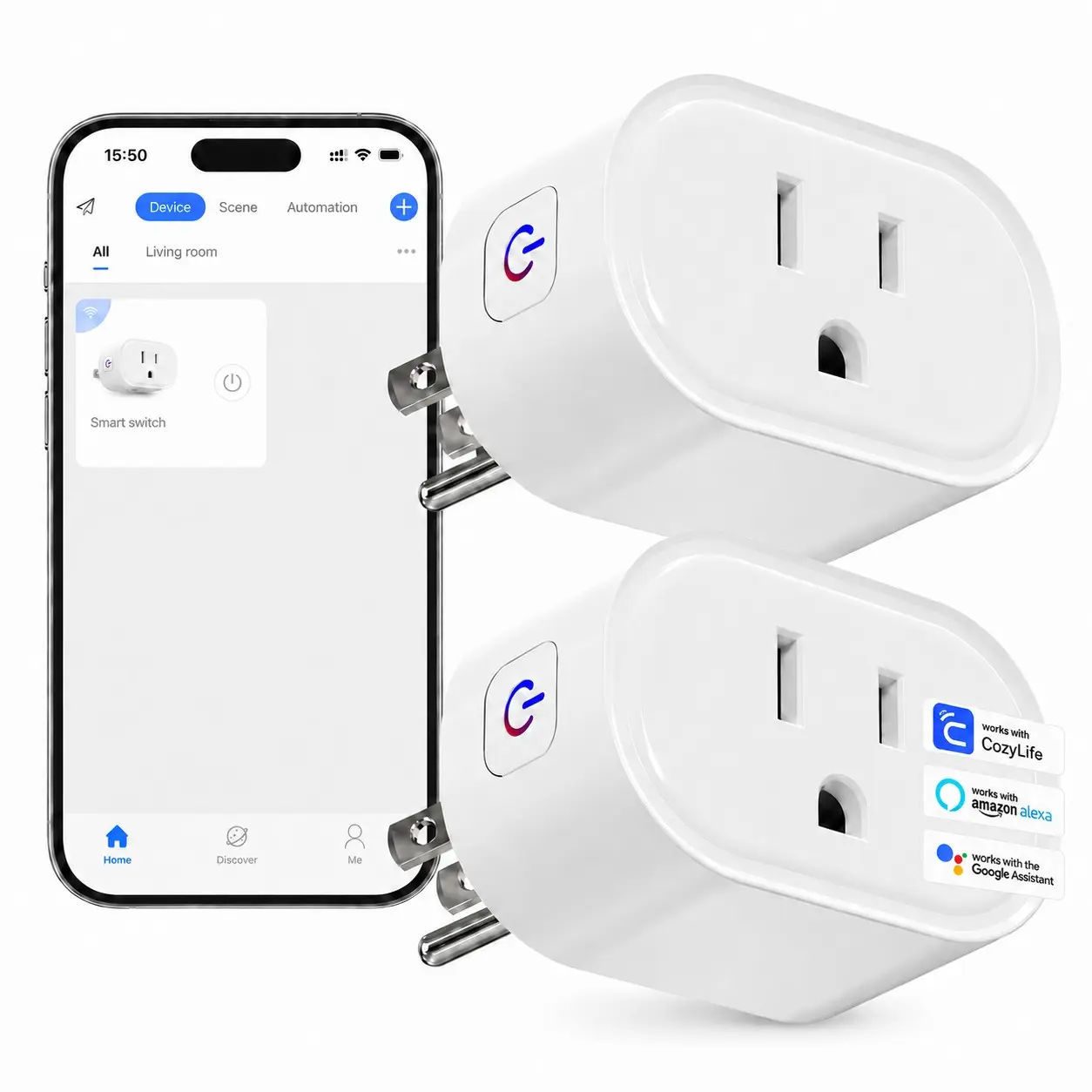 2 Pack Smart Outlets Wireless WiFi Us Plug, Remote Control APP Voice Timer Switch, Home Smart Switches, Intelligent Power Management