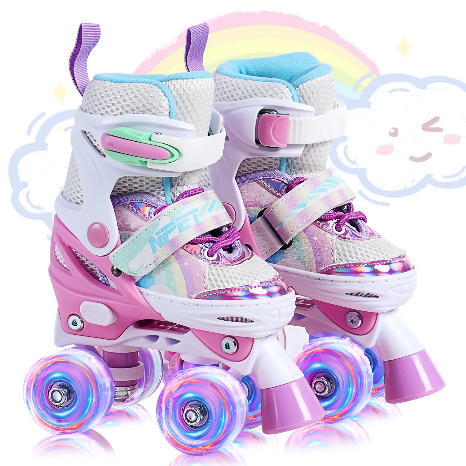 Adjustable Roller Skates for Kids Girls, Light Up Wheels Quad Skates for Indoor Outdoor, Safe and Comfortable Beginner Skates for Children and Teens, Colorful Fun Skating Shoes Ideal Birthday Gift for Girls