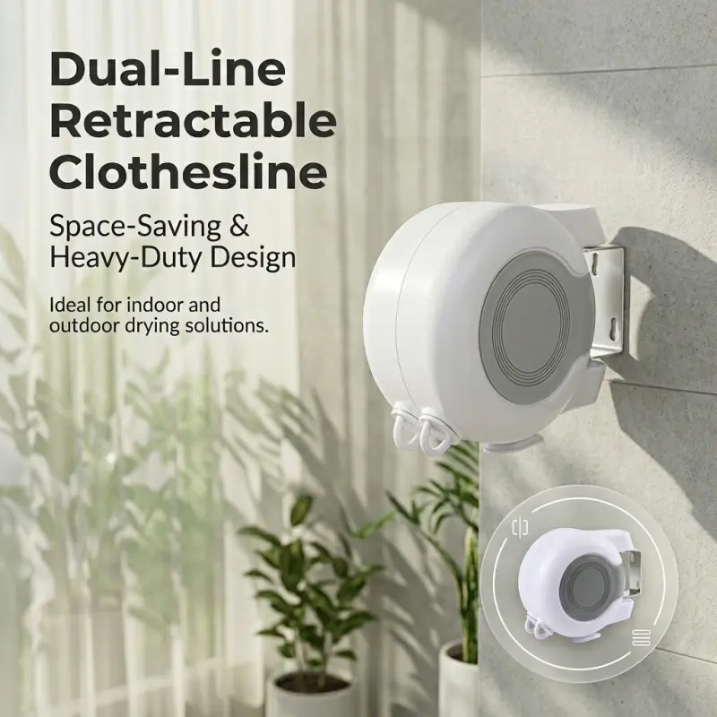 Dual-wire Retractable Clothesline, Heavy-duty Wall Mounted Drying Line with Locking Structure, Space-saving Indoor and Outdoor Laundry Rope, Perfect for Balconies, Bathrooms and Small Apartments, Wall Mounted Clotheslines