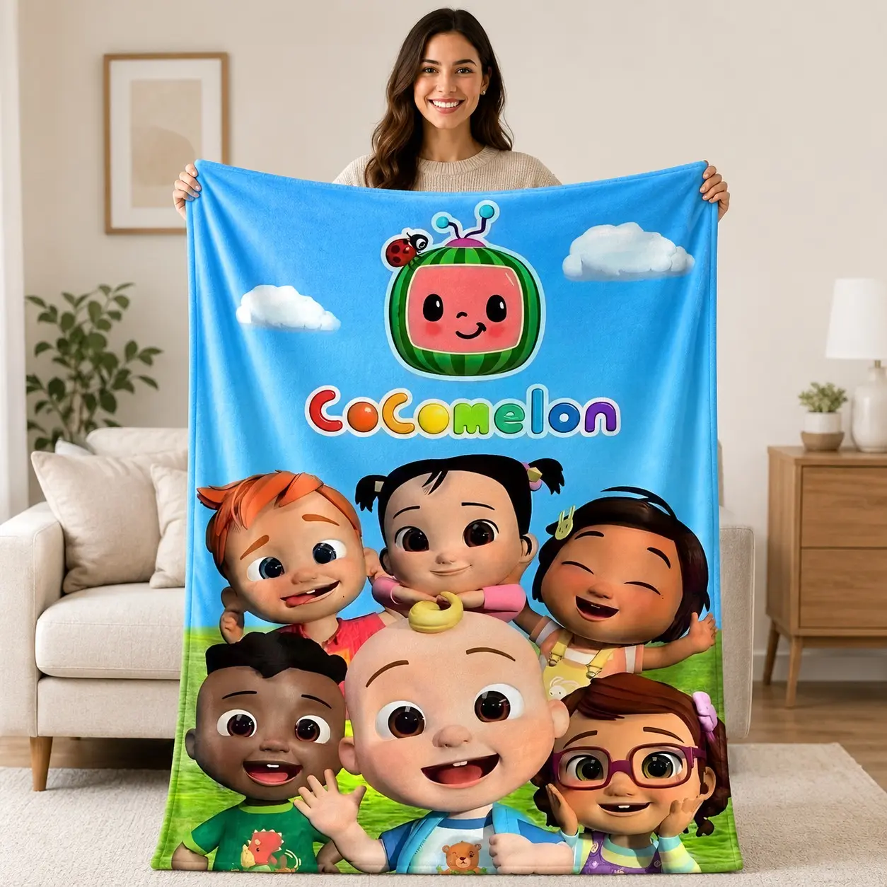 Cocomelon Jj Friends Flannel Blanket, Soft Plush Fleece Throw for Couch Sofa Travel, Anime Fan Gift, Cozy and Comfortable