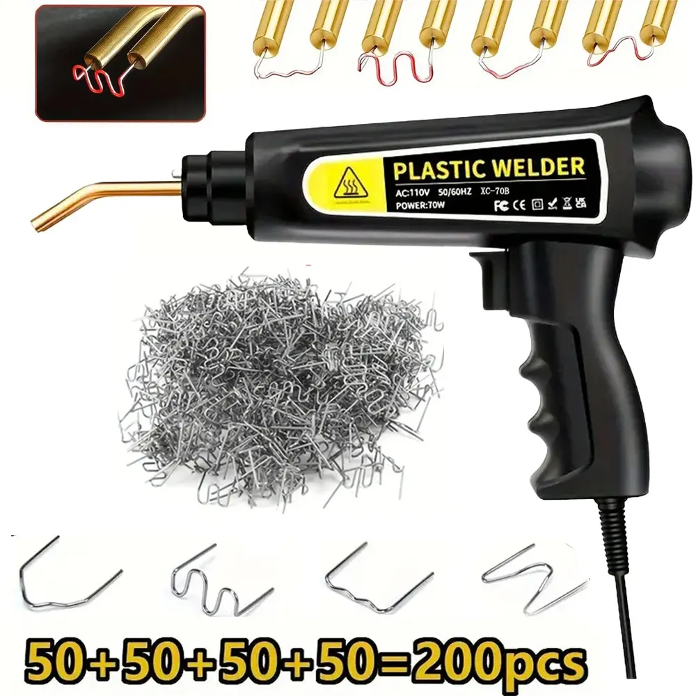 Car Plastic Welding Repair Tool, Quick Heating PVC Plastic Fix Kit, 200pcs Rivets, Ideal for Car Bumper and Boat Crack Repair, Car Repair Tools