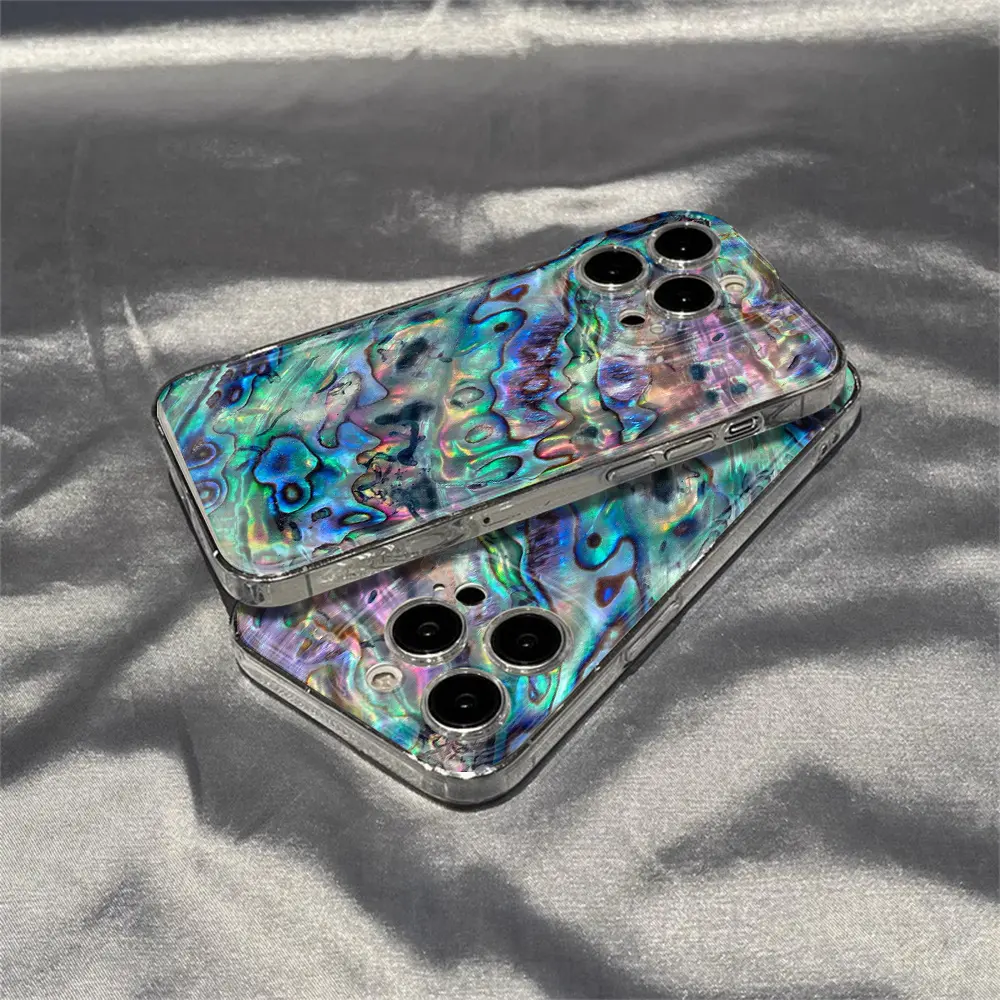 Iridescent Abalone Phone Case, Ocean Shell Marble Clear Cover for iPhone 17 16 15 14 13 12 11 X Plus Pro Max, Coastal Gift