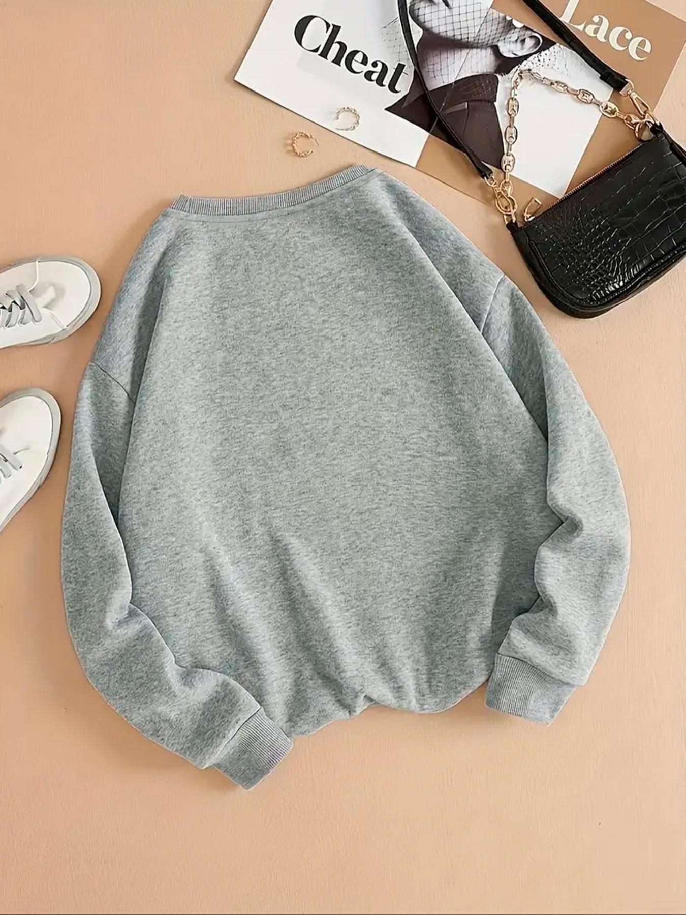 Women's Letter Print Drop Shoulder Sweatshirt, Casual Halloween Long Sleeve Round Neck Pullover for Spring & Fall, Lady Clothes for Daily Wear Black Girl Outfits